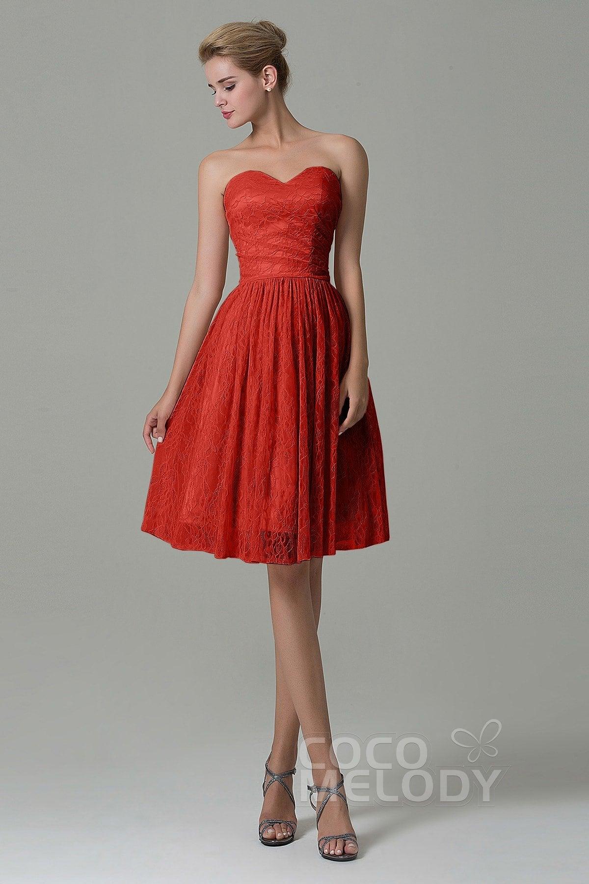 A-Line Knee Length Lace Bridesmaid Dress COZK16008