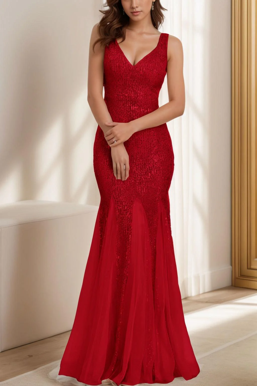 Trumpet-Mermaid Floor Length Sequined Prom Dress CS0426