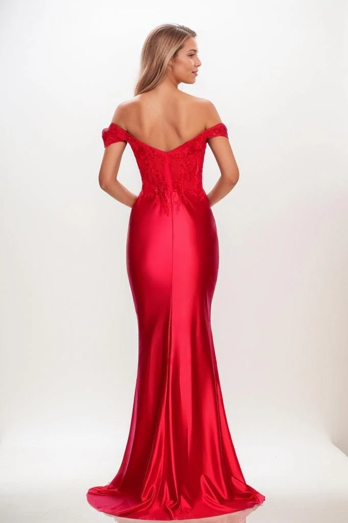 Off-The-Shoulder Floral Lace High Split Prom Dresses CS0791