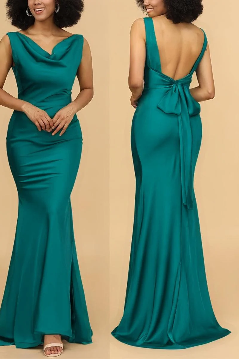 Mermaid Bridesmaid Dress with Cowl Neck and Bowknot CB0800