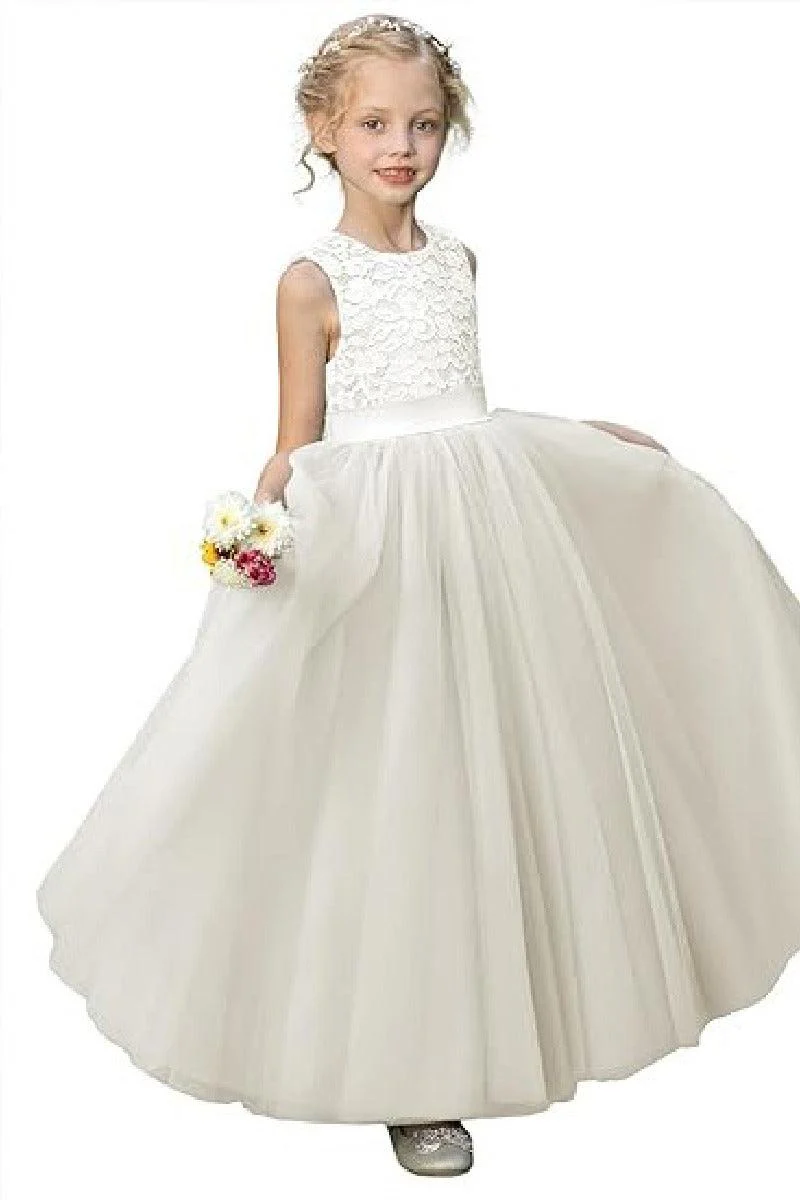 A-Line/Princess Scoop Neck Tulle Flower Girl Dresses With Sash/Bow 797915415325