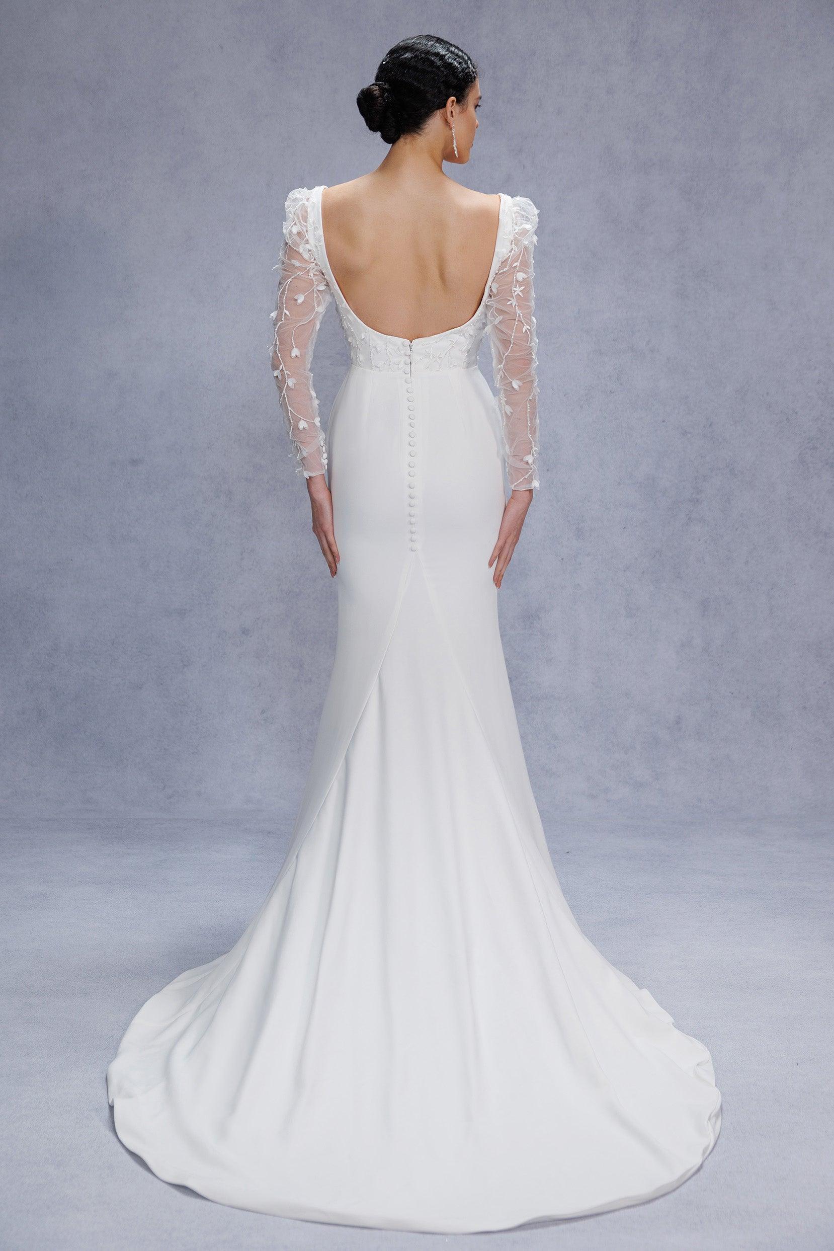 Trumpet-Mermaid Court Train Stretch Satin Wedding Dress CW3537