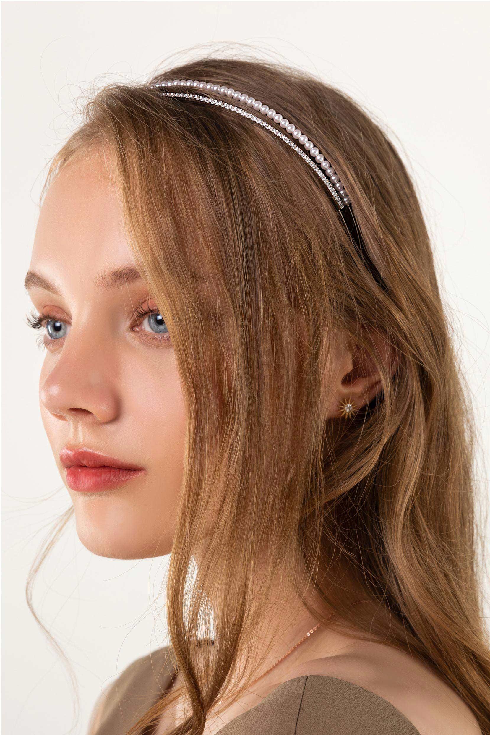 Alloy Headbands with Imitation Pearl Rhinestone CH0336