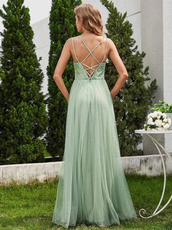 A-Line Floor Length Glitter Bridesmaid Dress CB0723