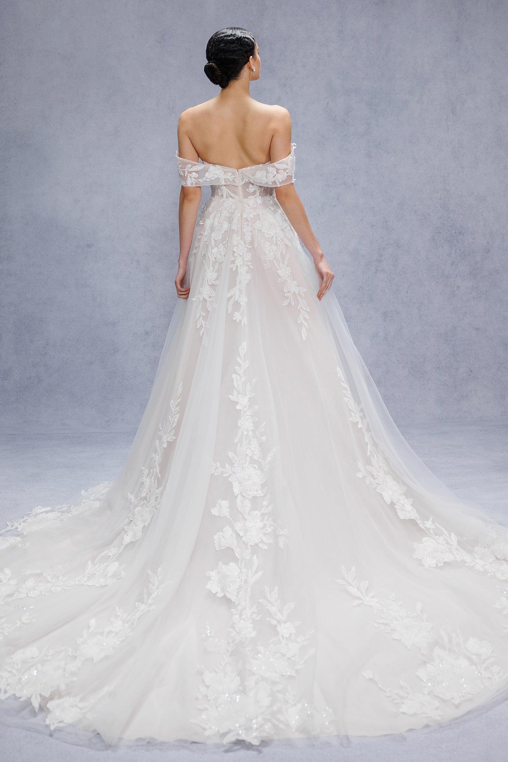 A-Line Court Train Lace Tulle Wedding Dress CW3539