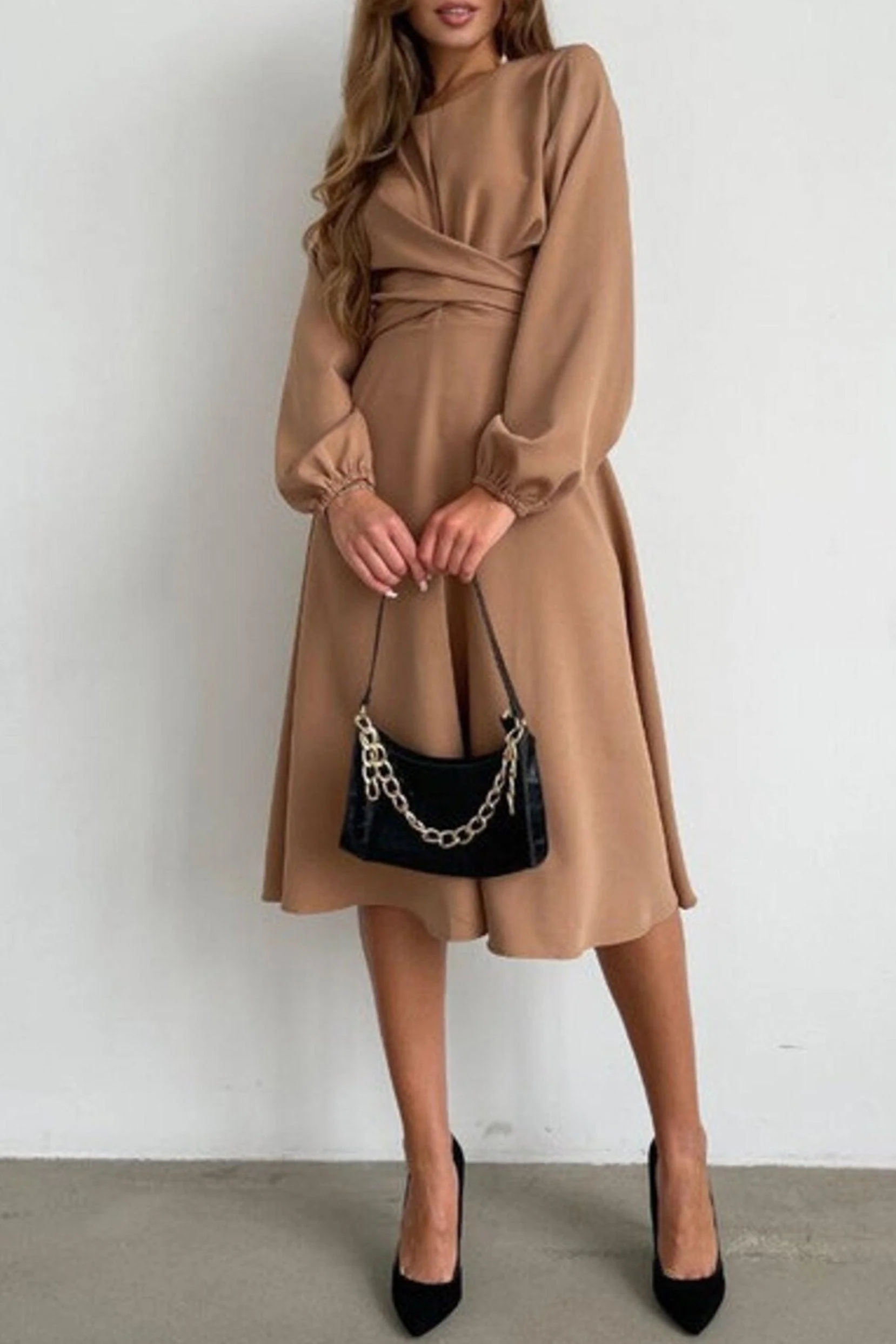 A-Line Tea Length Elastic Satin Dress CG0155