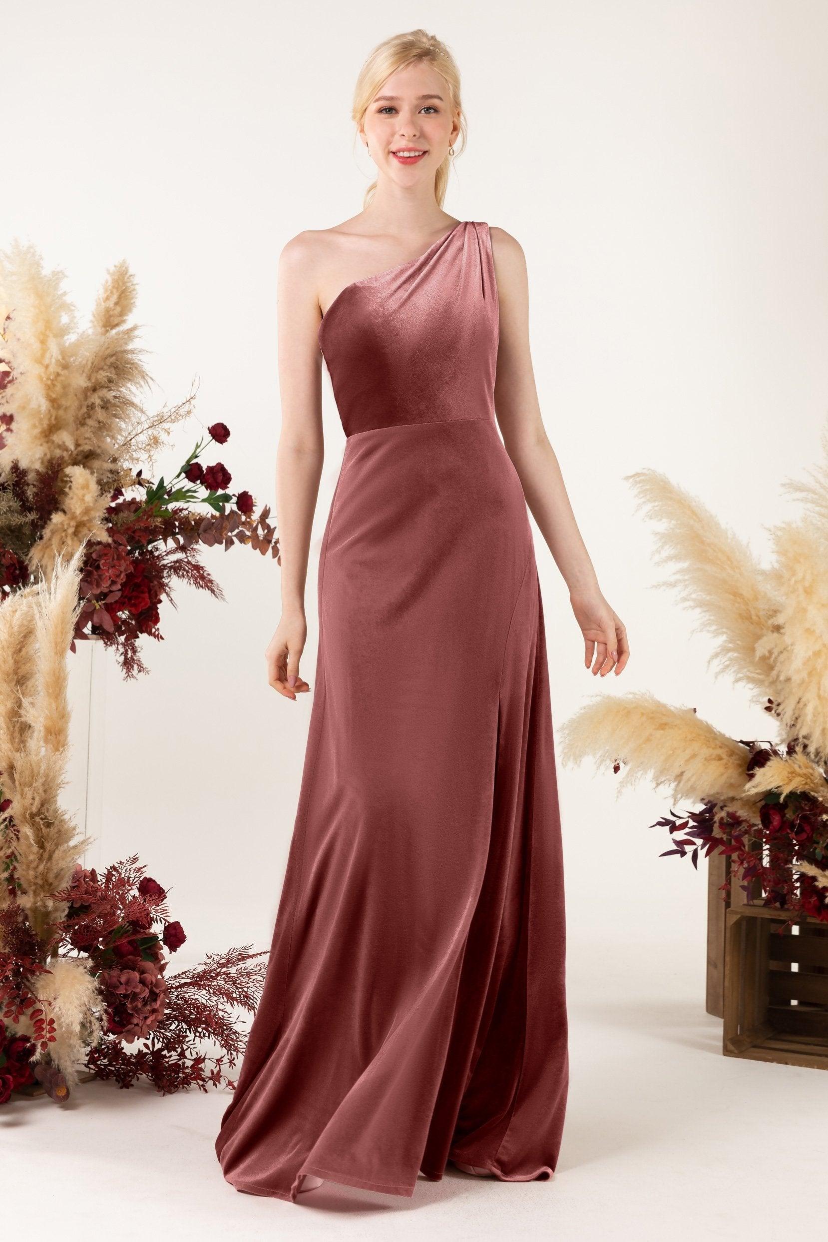 Sheath Sweep-Brush Train Velvet Bridesmaid Dress Formal Dresses CB0537