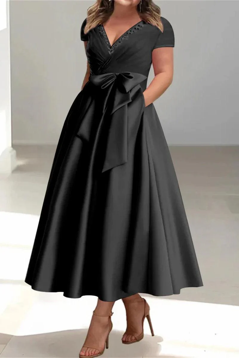 A Line V Neck Mother of the Bride Dresses with Pockets CM0350