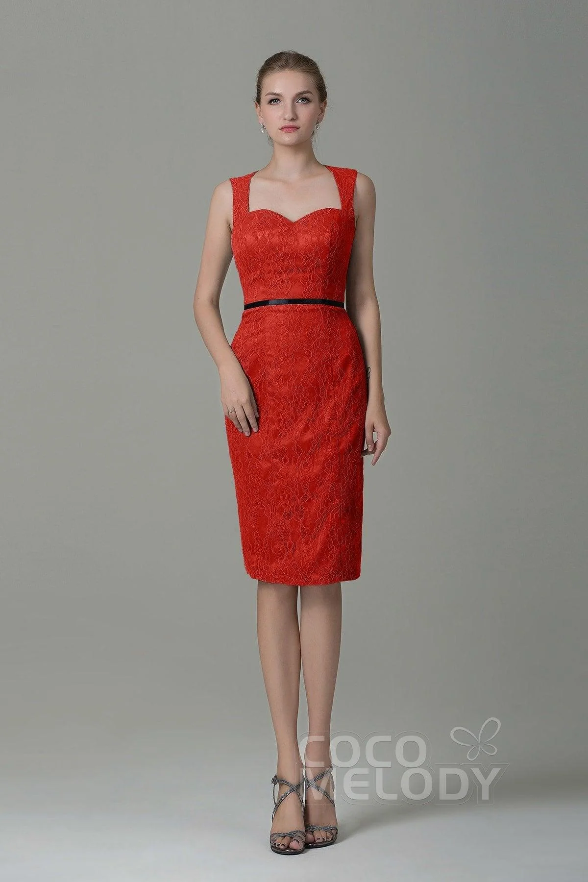 Sheath-Column Knee Length Lace Bridesmaid Dress COZK16011