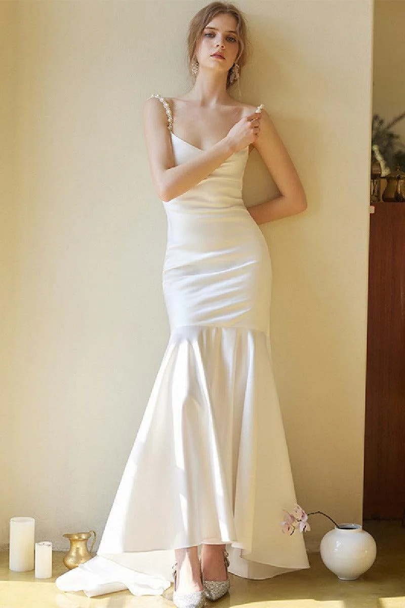 Trumpet-Mermaid High-Low Satin Wedding Dress 826634920868