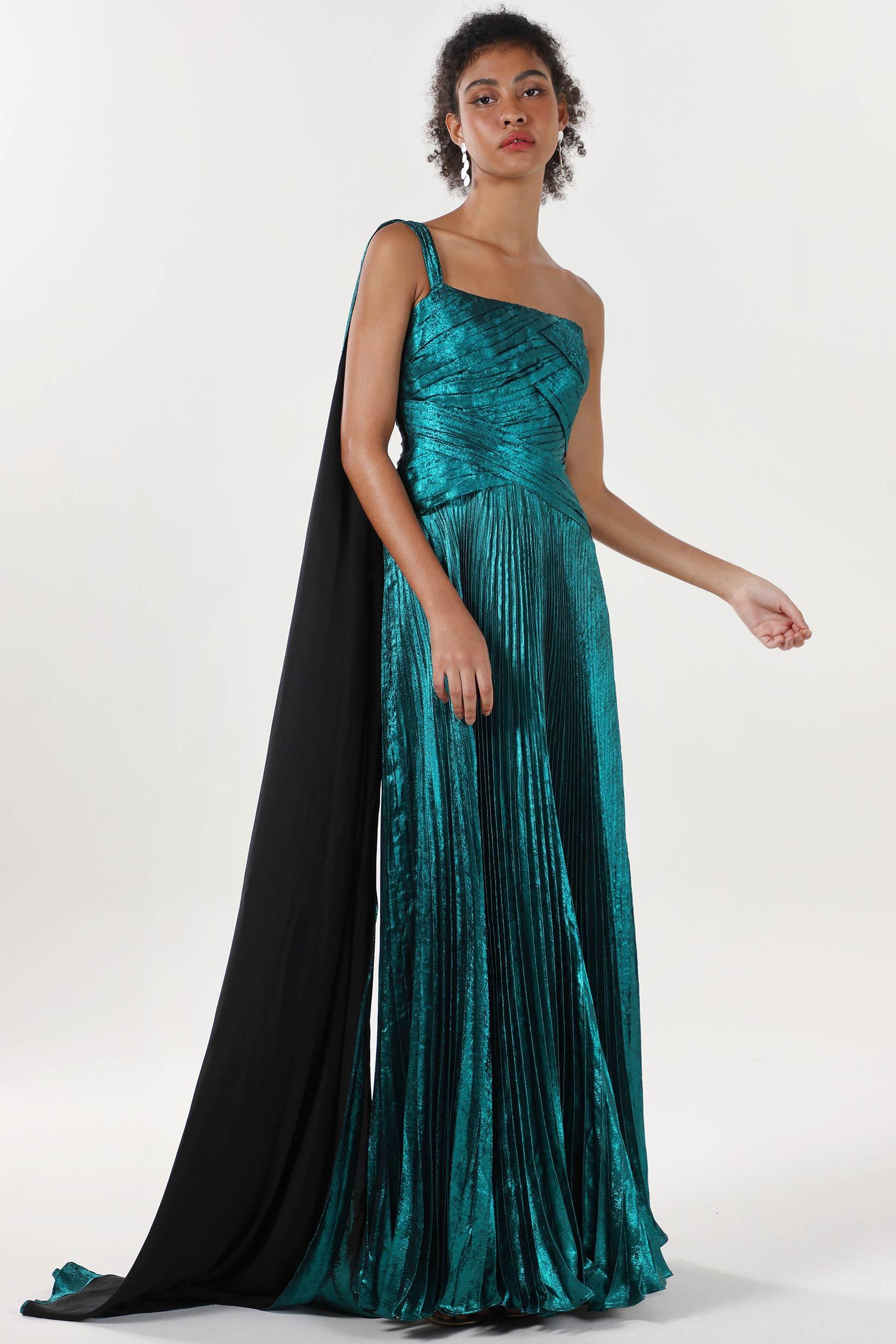 A-Line Maxi Metallic Formal Dress CS0643