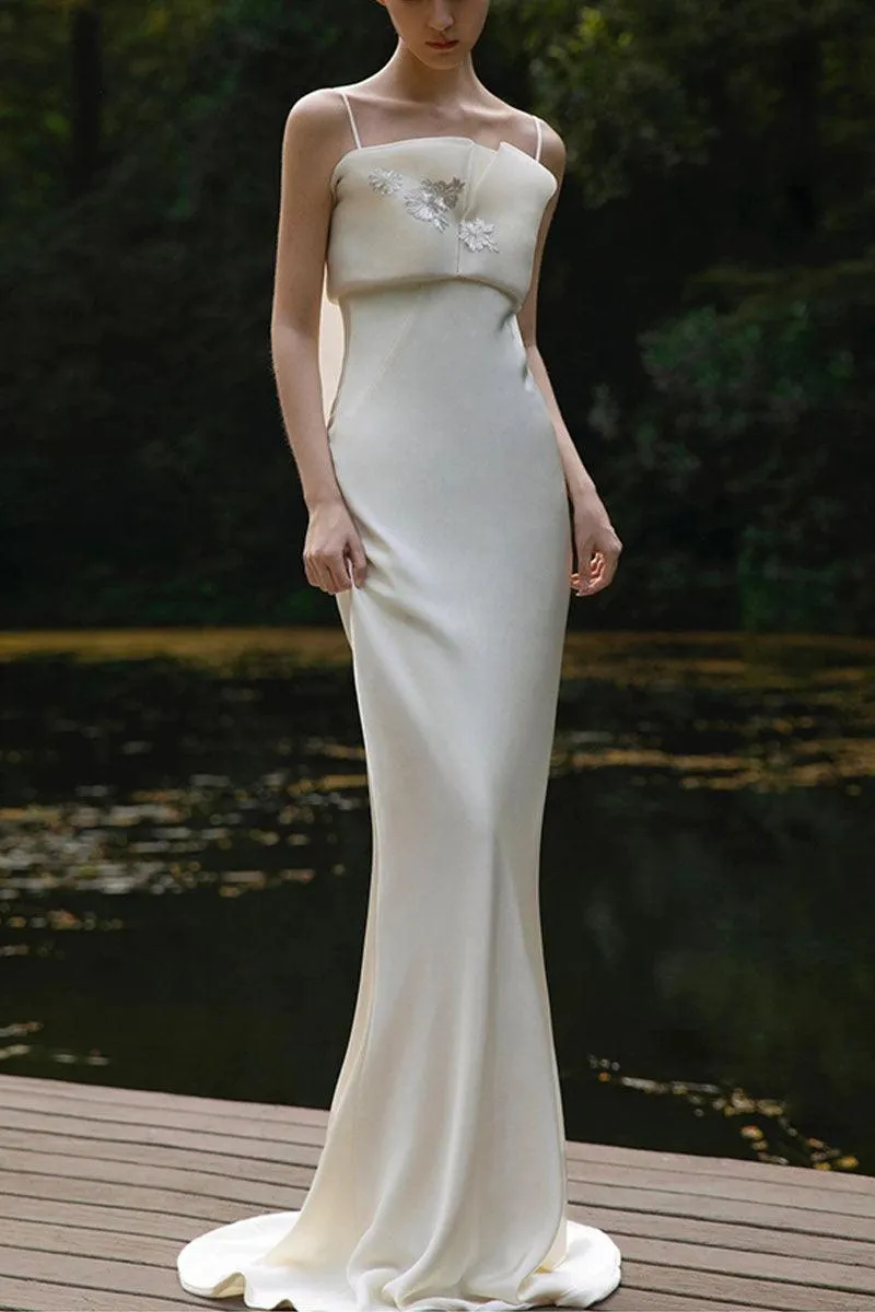 Trumpet-Mermaid Sweep-Brush Train Satin Wedding Dress 753902519963