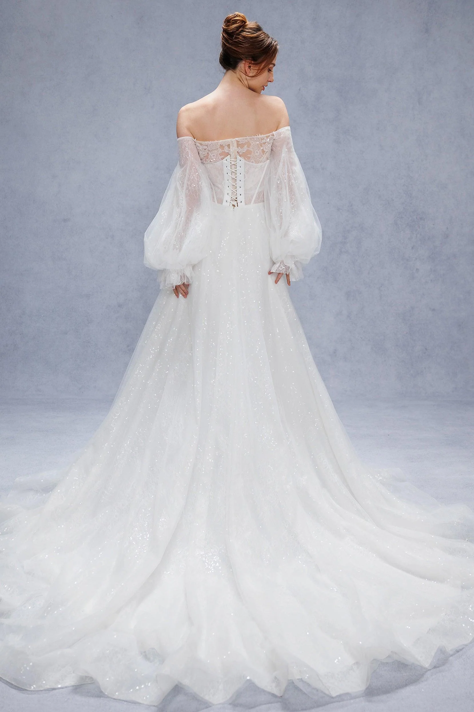 A-Line Court Train Lace Tulle Wedding Dress CW3337