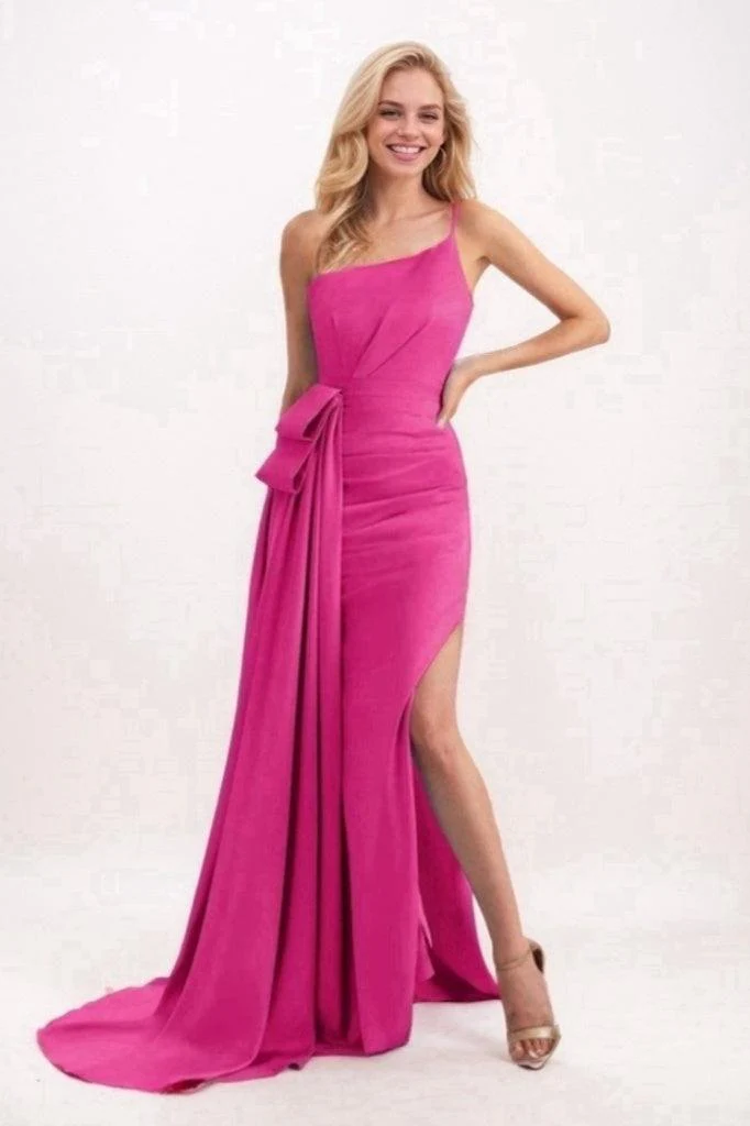 Trumpet-Mermaid Sweep-Brush Train Satin Prom Dress CS0695