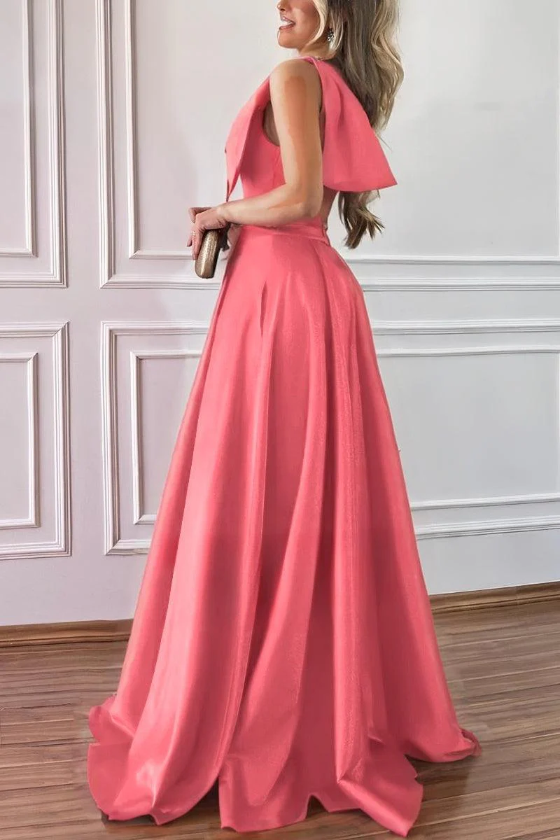A-Line Pink Bridesmaid Dress with Bowknot and Pockets CB0807