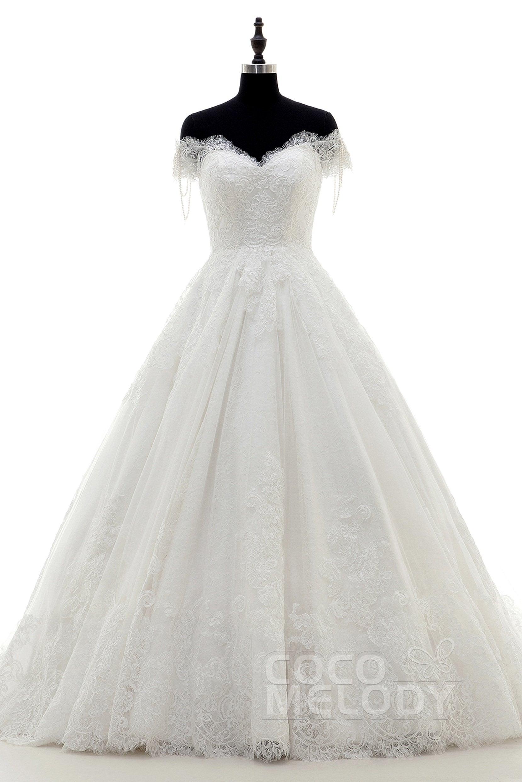 A-Line Court Train Lace Wedding Dress LD3832