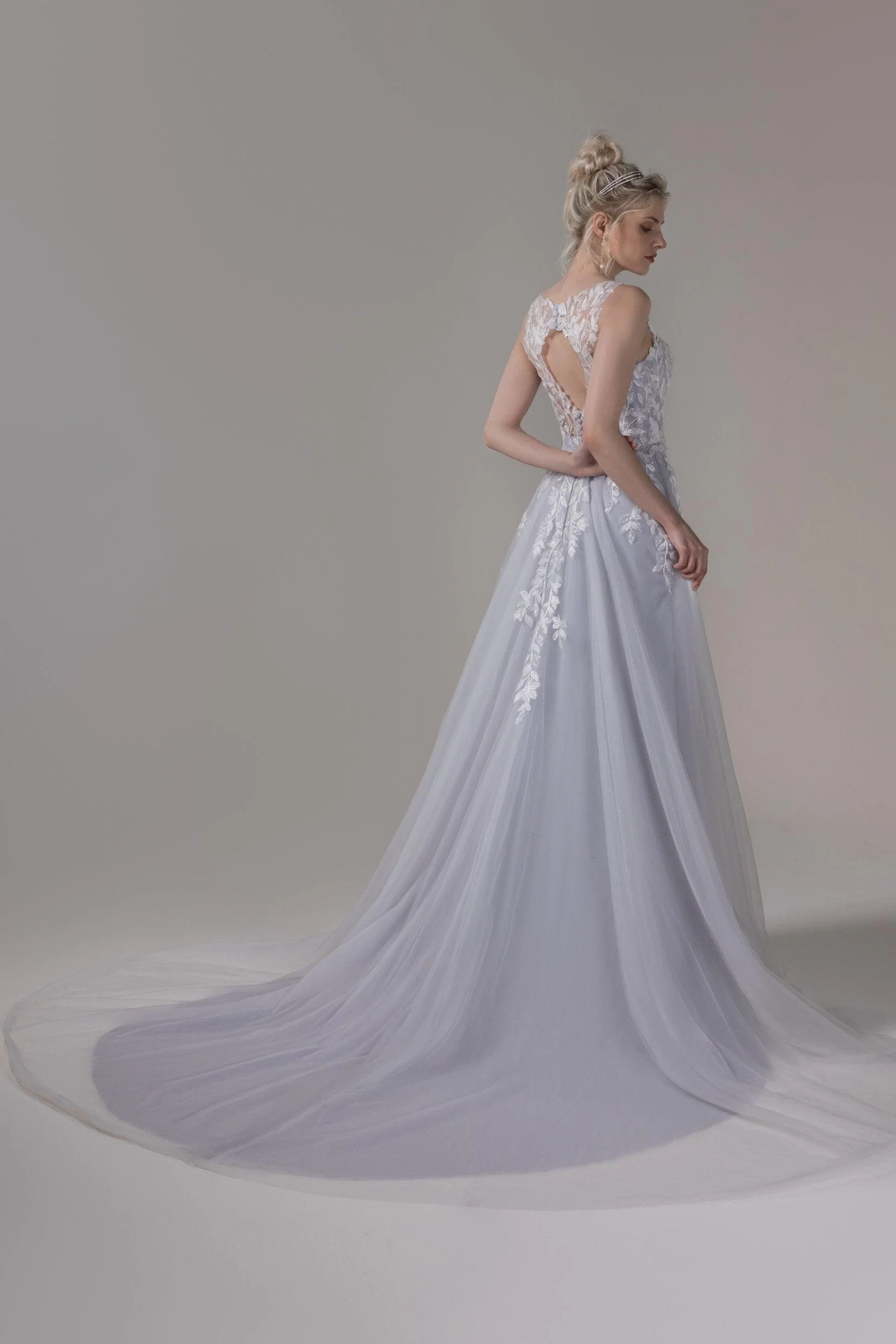 A-Line Chapel Train Lace Tulle Wedding Dress CW2810