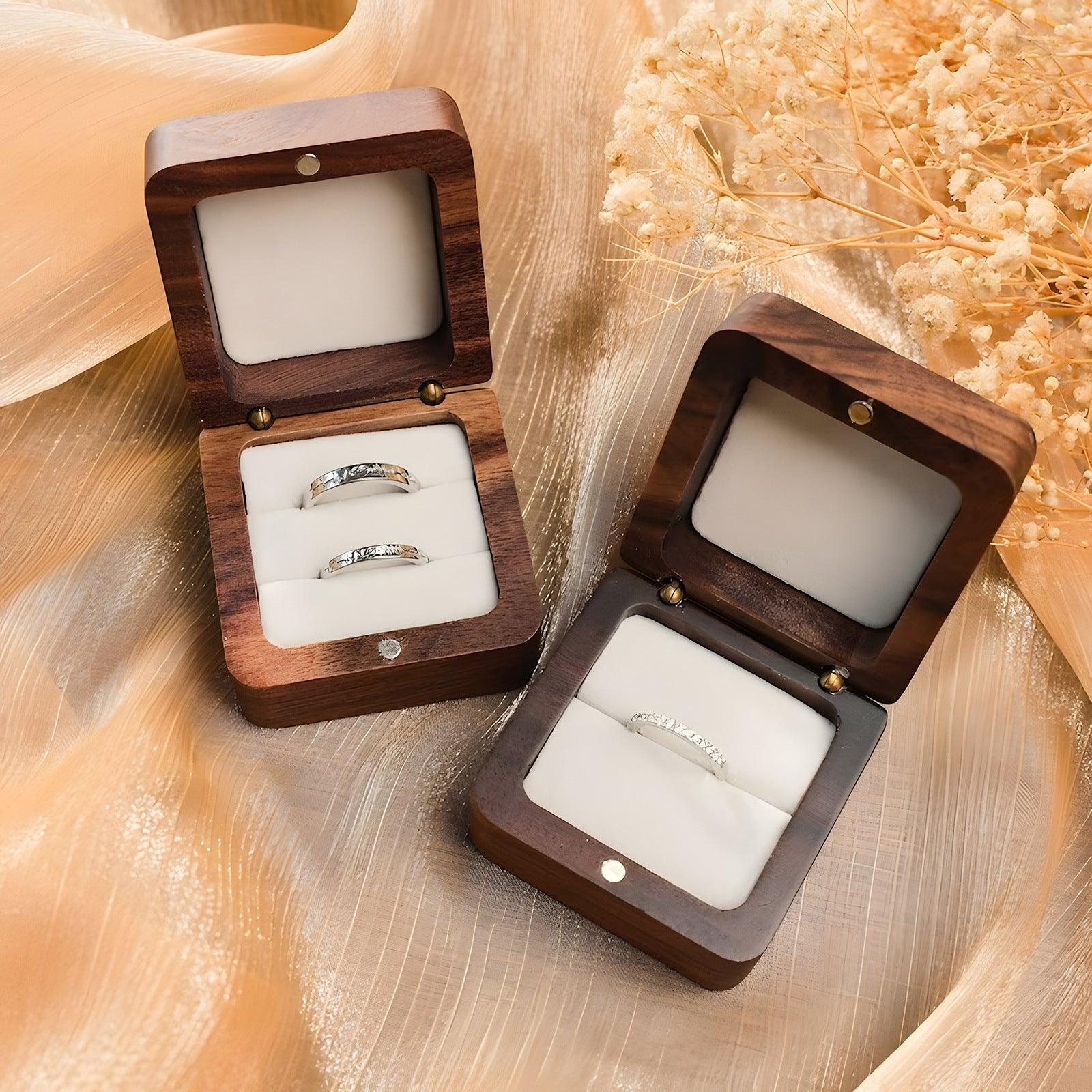 Square engagement ring Black walnut box 793856340398