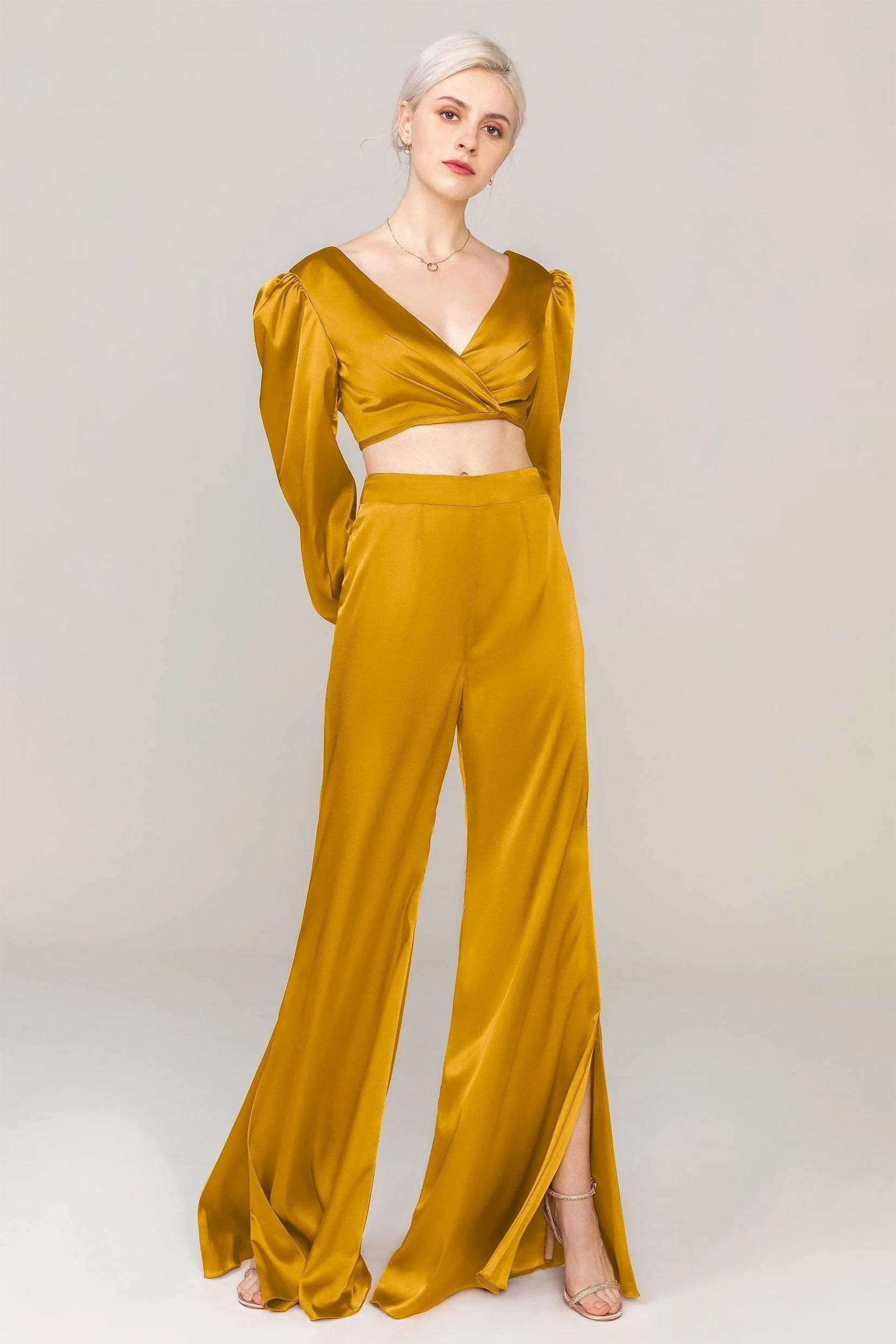 Two-Piece Floor Length Luxe Satin Dress CS0308