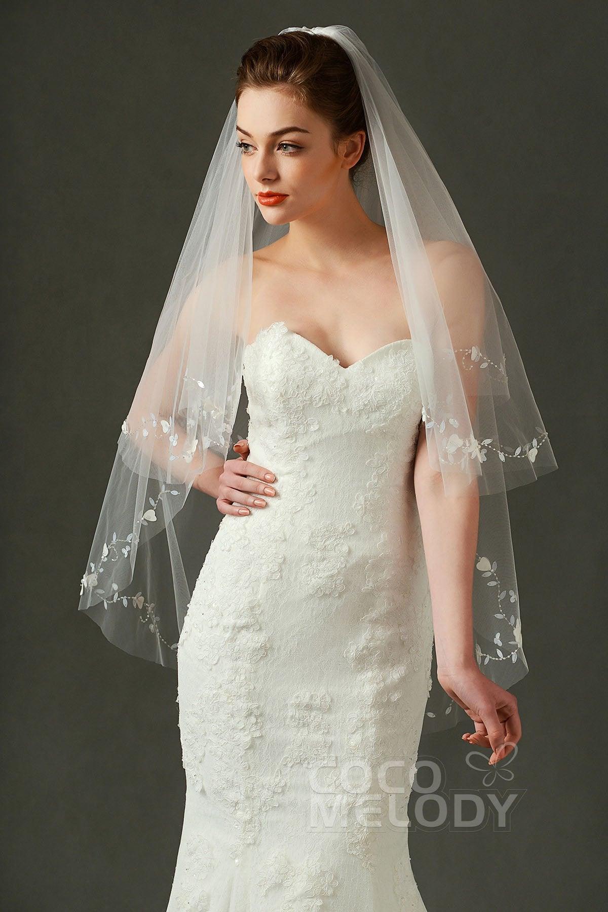 Two-tier Cut Edge Tulle Hip Veils with Beading AV160020