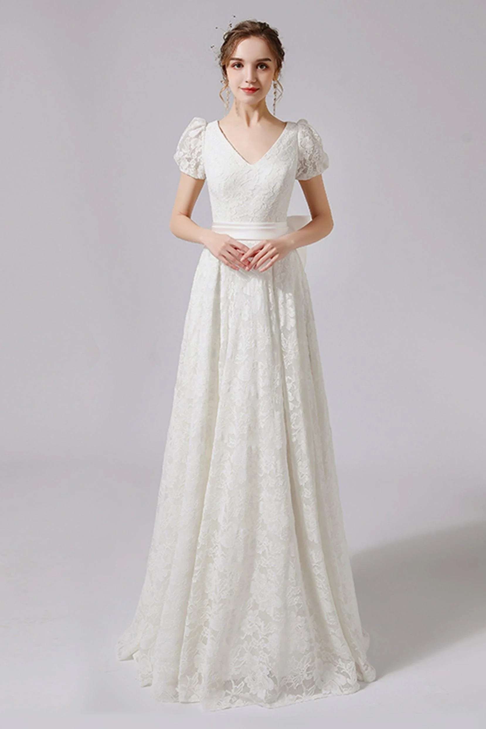 A-Line Floor Length Lace Tulle Wedding Dress CW2713