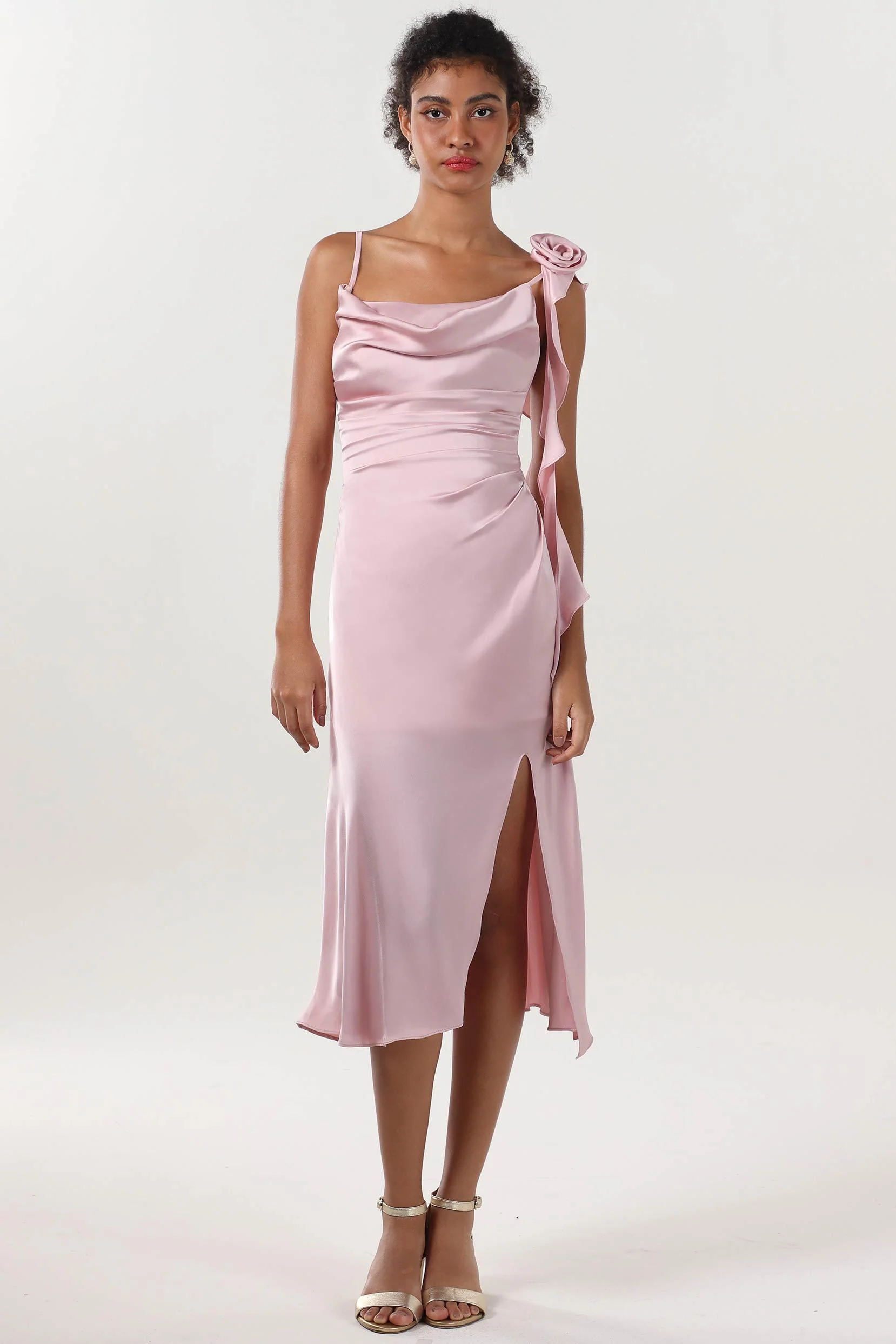 Sheath-Column Midi Luxe Satin Formal Dress CS0613
