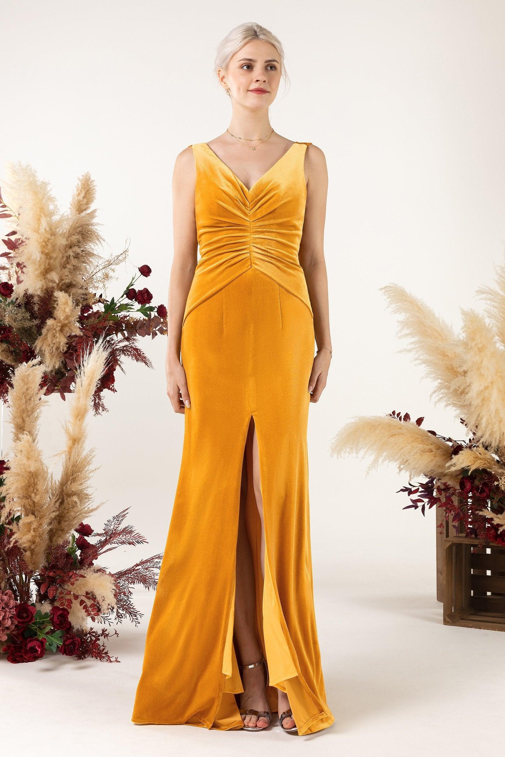 Sheath Sweep-Brush Train Velvet Bridesmaid Dress CB0518