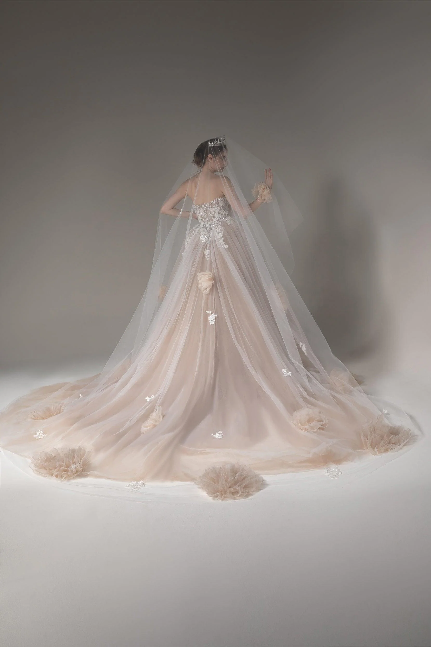 One-tier Cut Edge Tulle Cathedral Veils with Appliques Beading CV0276