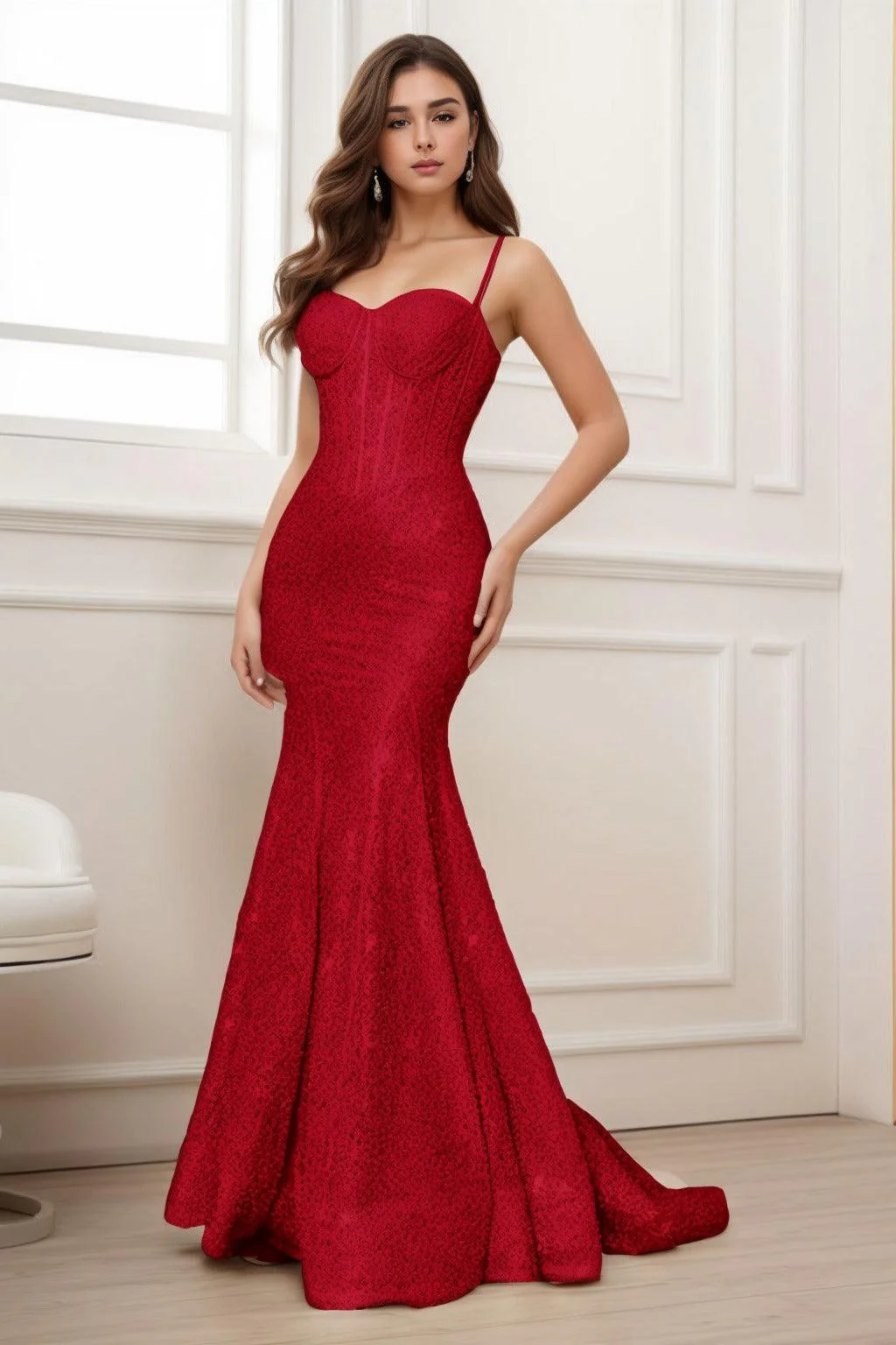 Trumpet-Mermaid Sweep-Brush Train Sequined Prom Dress CS0430