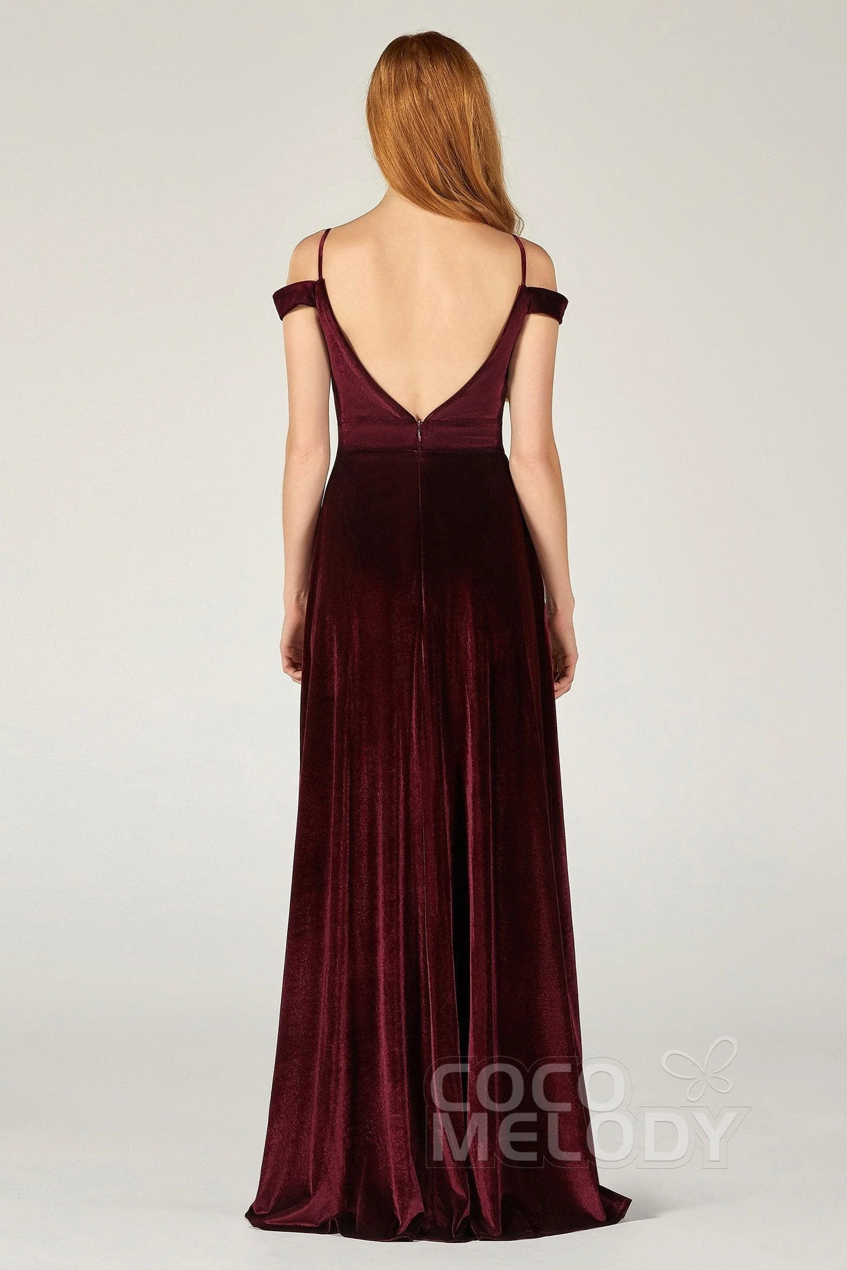 A-Line Floor Length Velvet Bridesmaid Dress CB0373CR