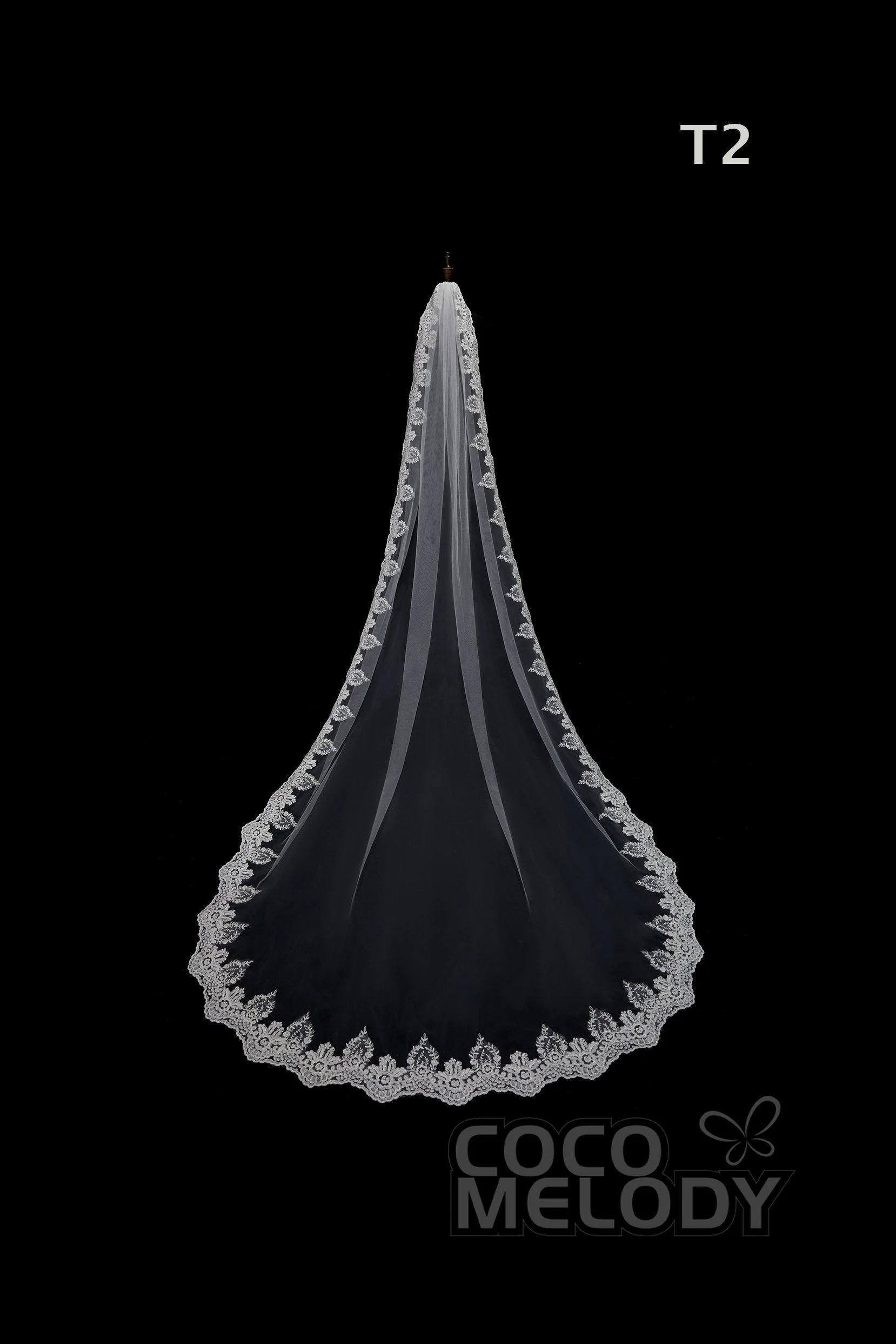One-tier Lace Edge Tulle Hip Veils with Appliques AV180009