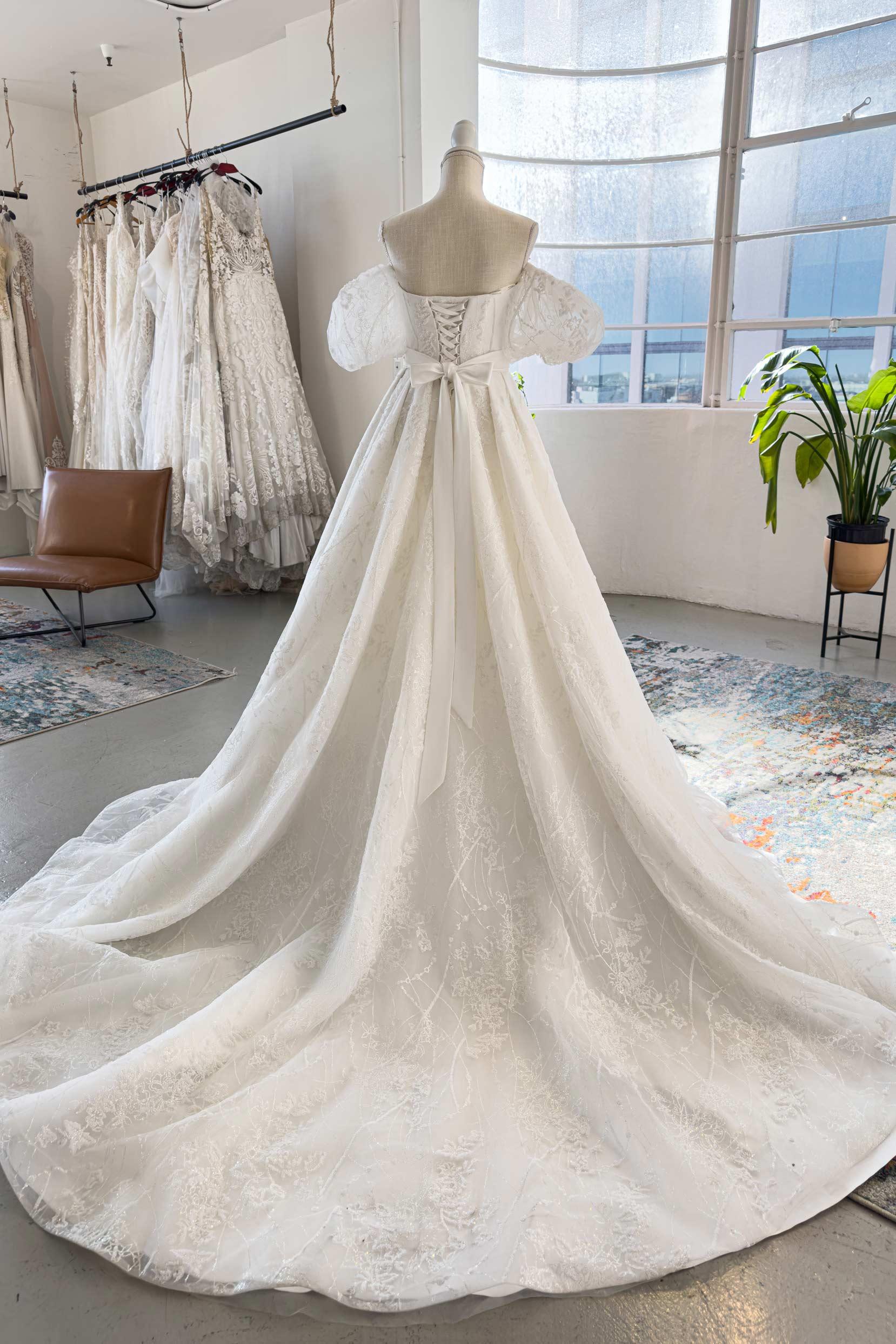 A-Line Chapel Train Lace Tulle Wedding Dress CW2986