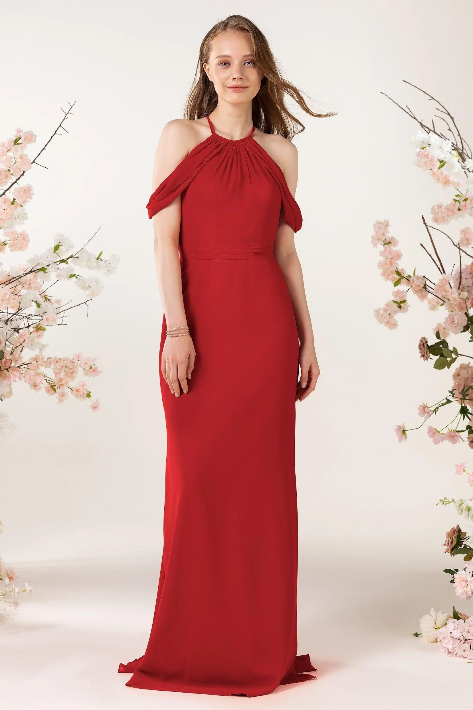 Sheath-Column Sweep Train Chiffon Bridesmaid Dress CB0463