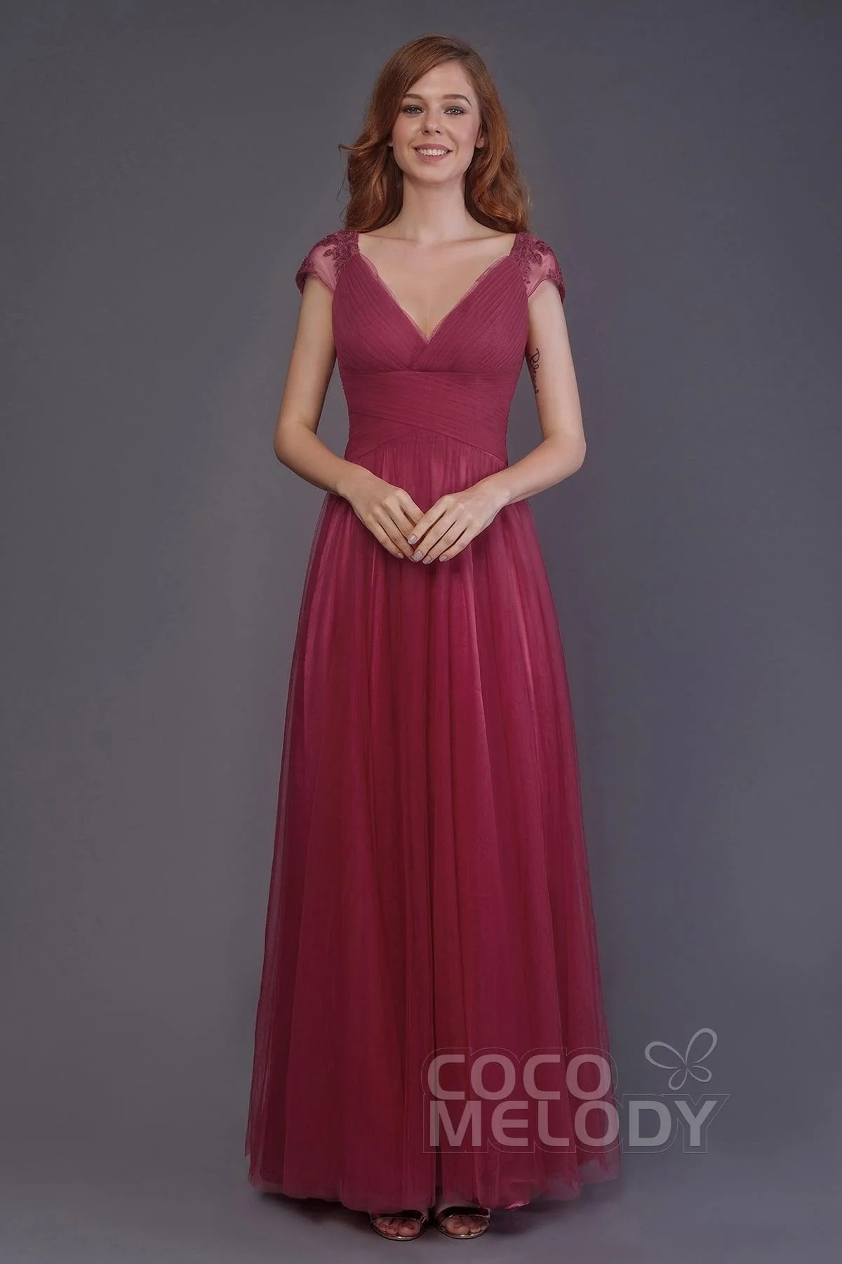 Sheath-Column Floor Length Tulle Bridesmaid Dress PR3510