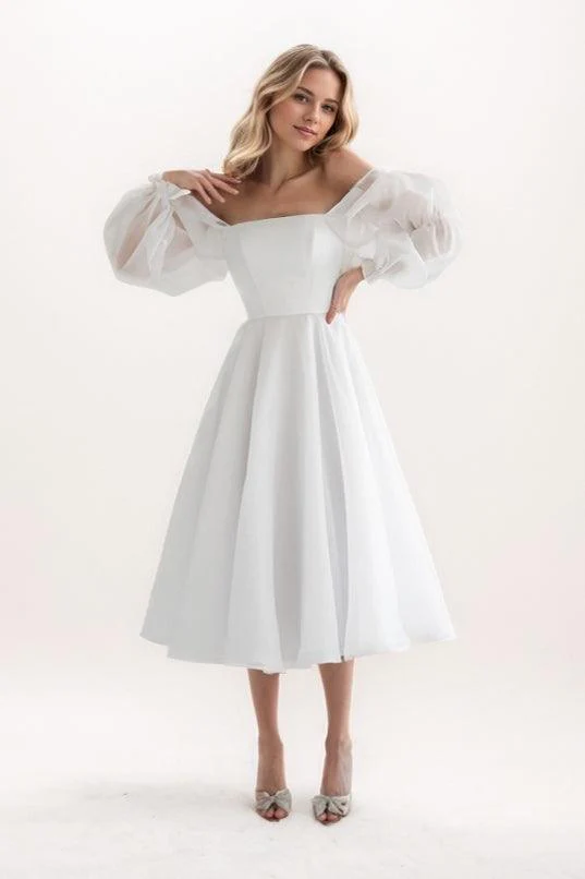 A-Line Tea Length Organza Wedding Dress CW3408