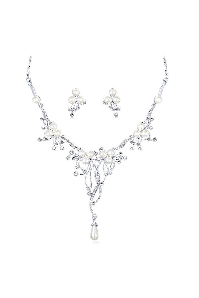 Alloy Zircon Pearl Necklace Earrings Jewelry 803869863410