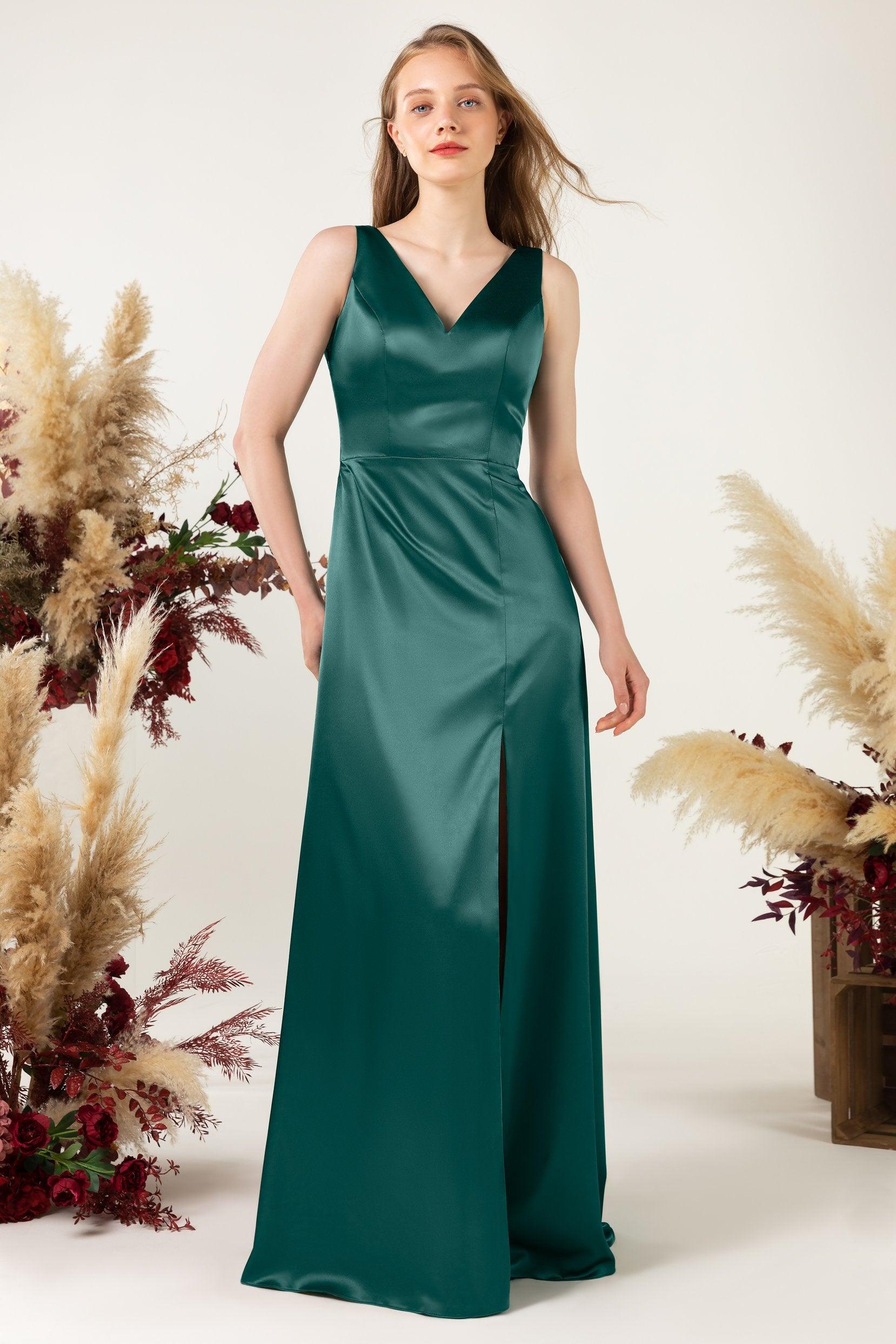 Sheath Sweep Luxe Satin Bridesmaid Dress Formal Dresses CB0502