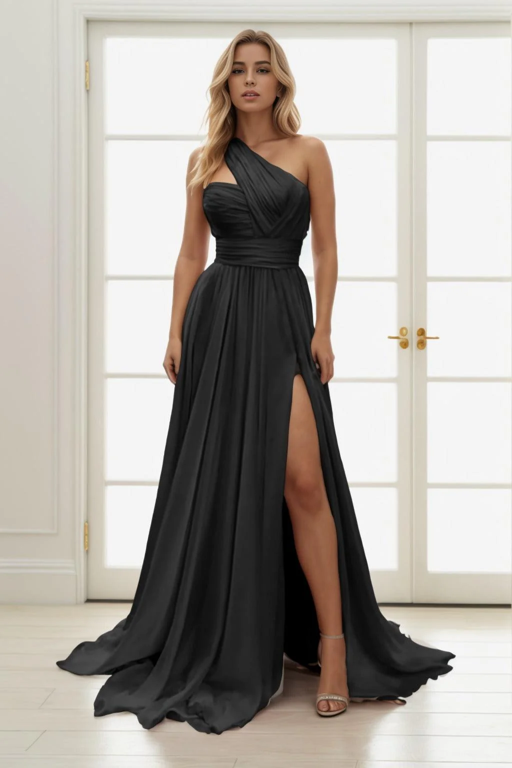 A-Line Sweep-Brush Train Chiffon Prom Dress CS0435