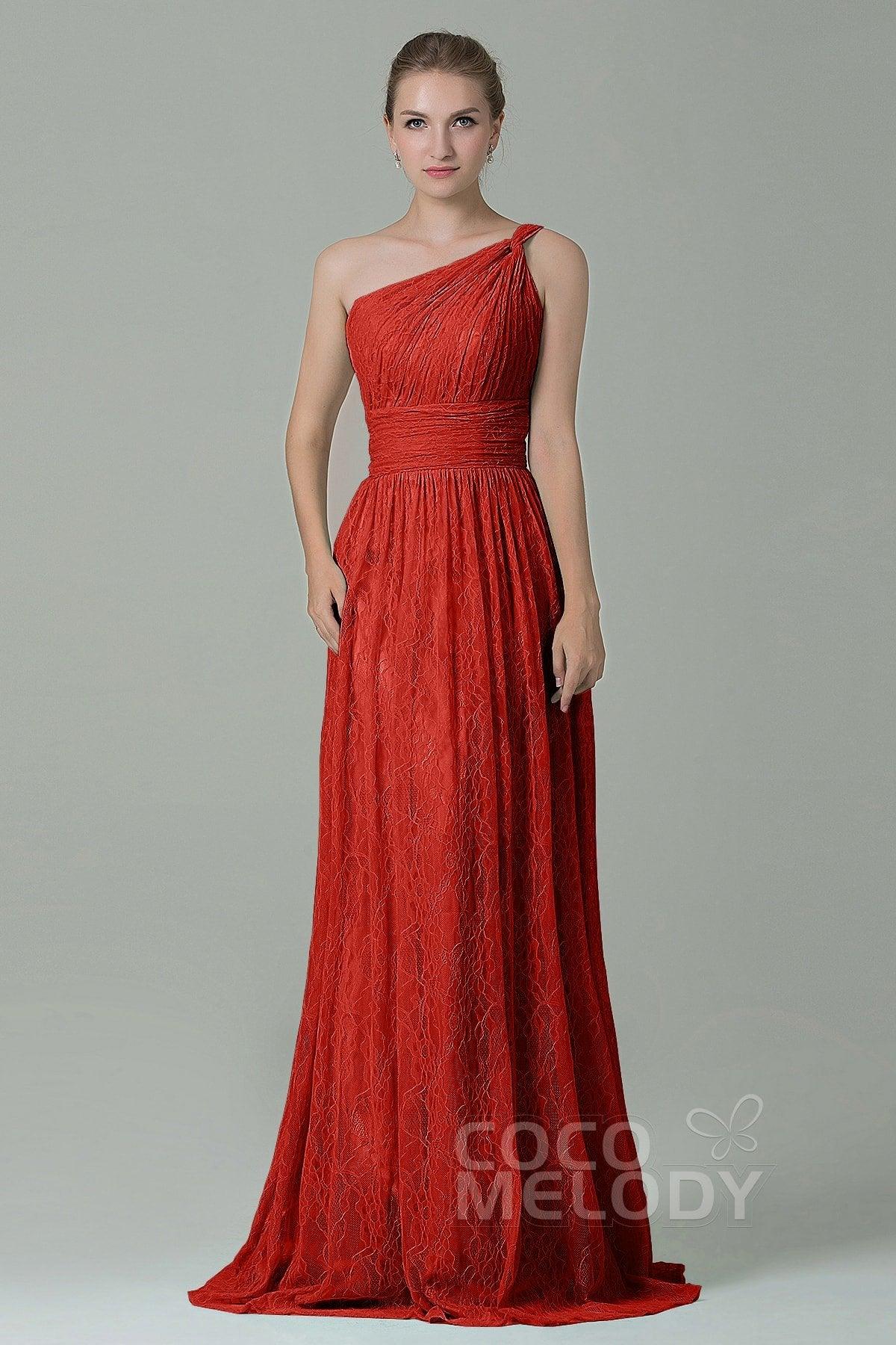 Sheath-Column Floor Length Lace Bridesmaid Dress COZK16014