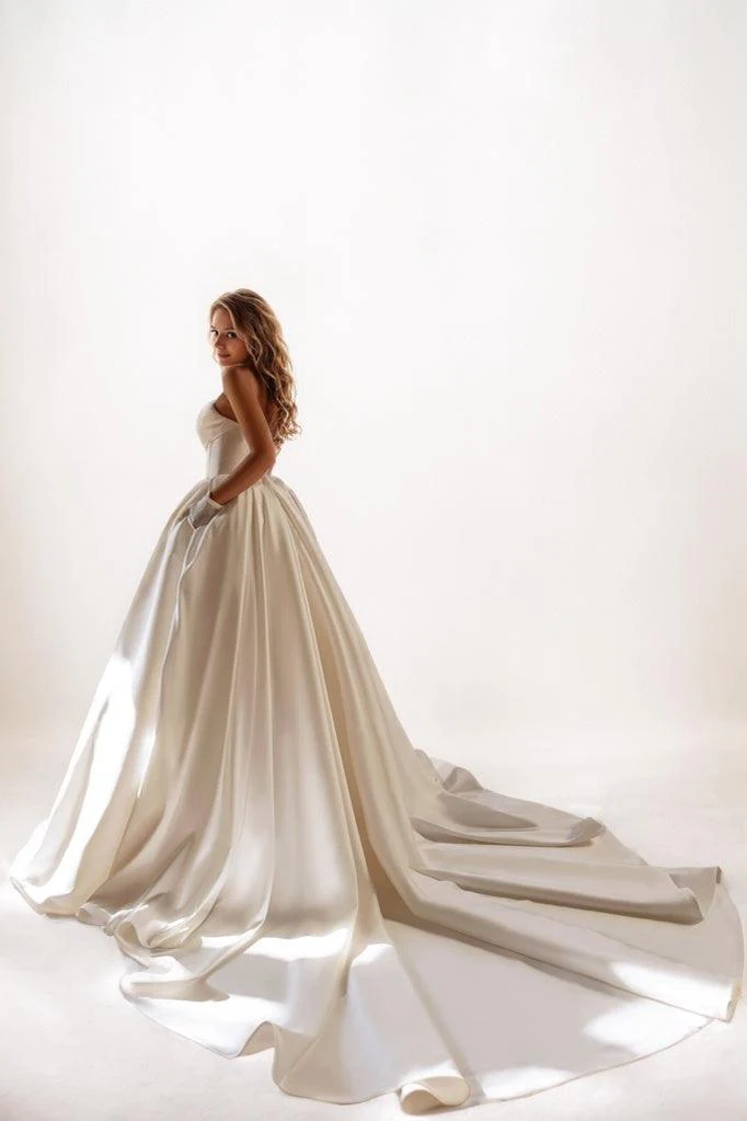 A-Line Court Train Satin Wedding Dress CW3502