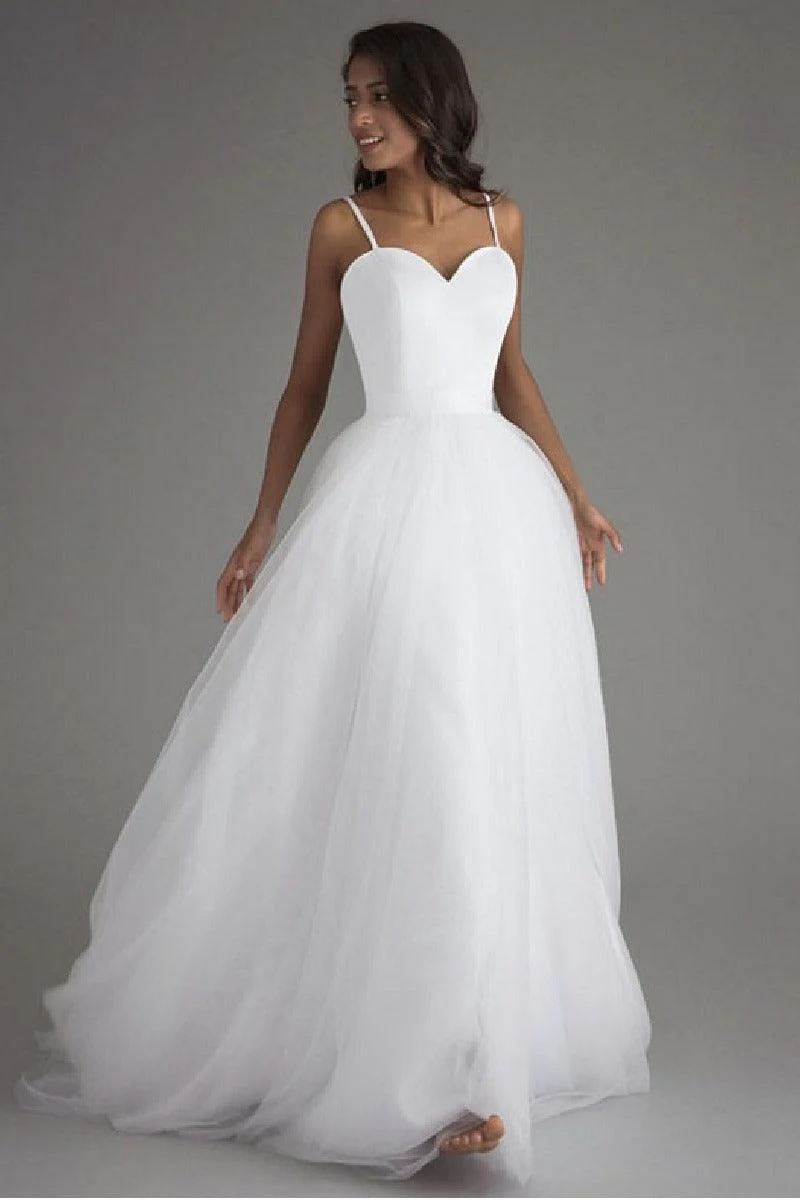 A-Line Sweep-Brush Train Tulle Wedding Dress 864834286134