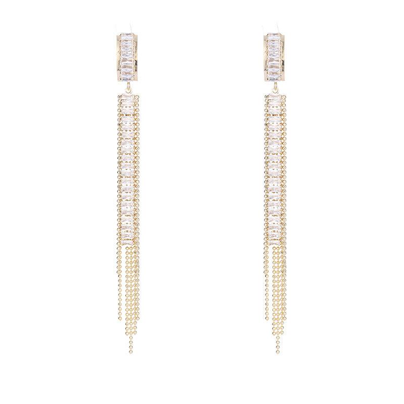 S925 silver needle long tassel earrings 762461389092