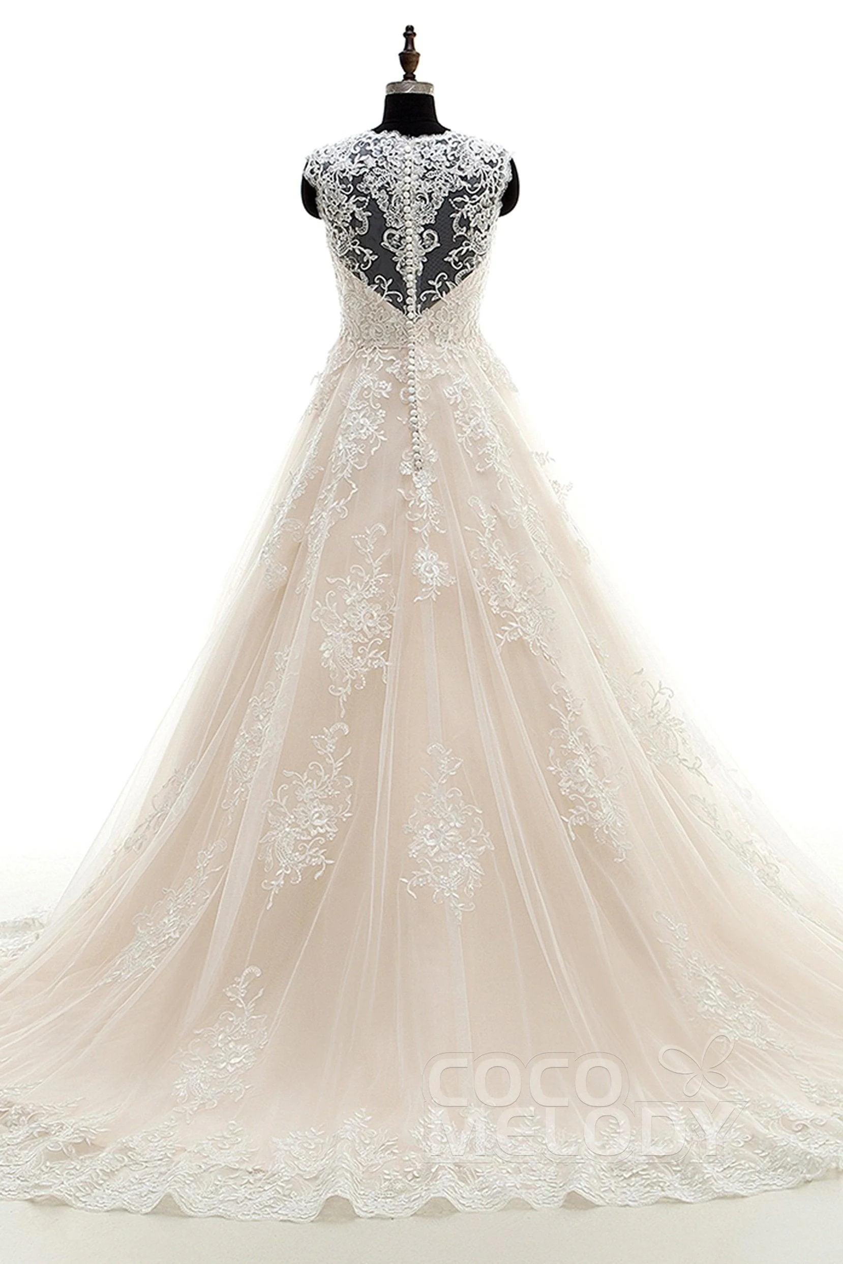 A-Line Court Train Tulle and Lace Wedding Dress LWXT16001