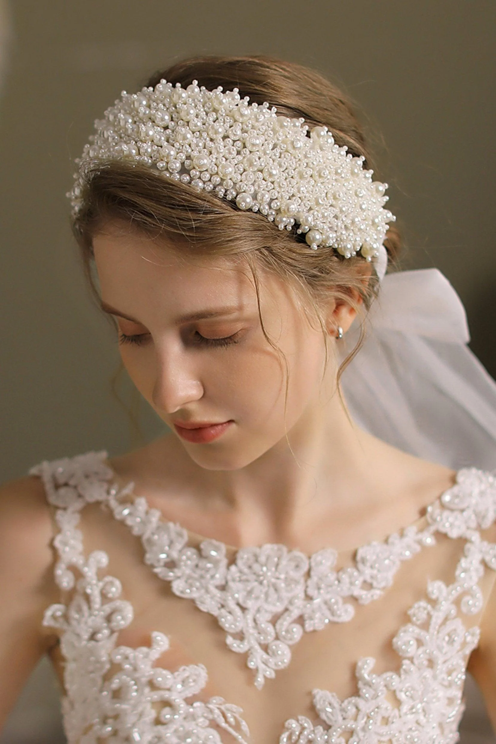 Imitation Pearl and Tulle Headbands CH0359