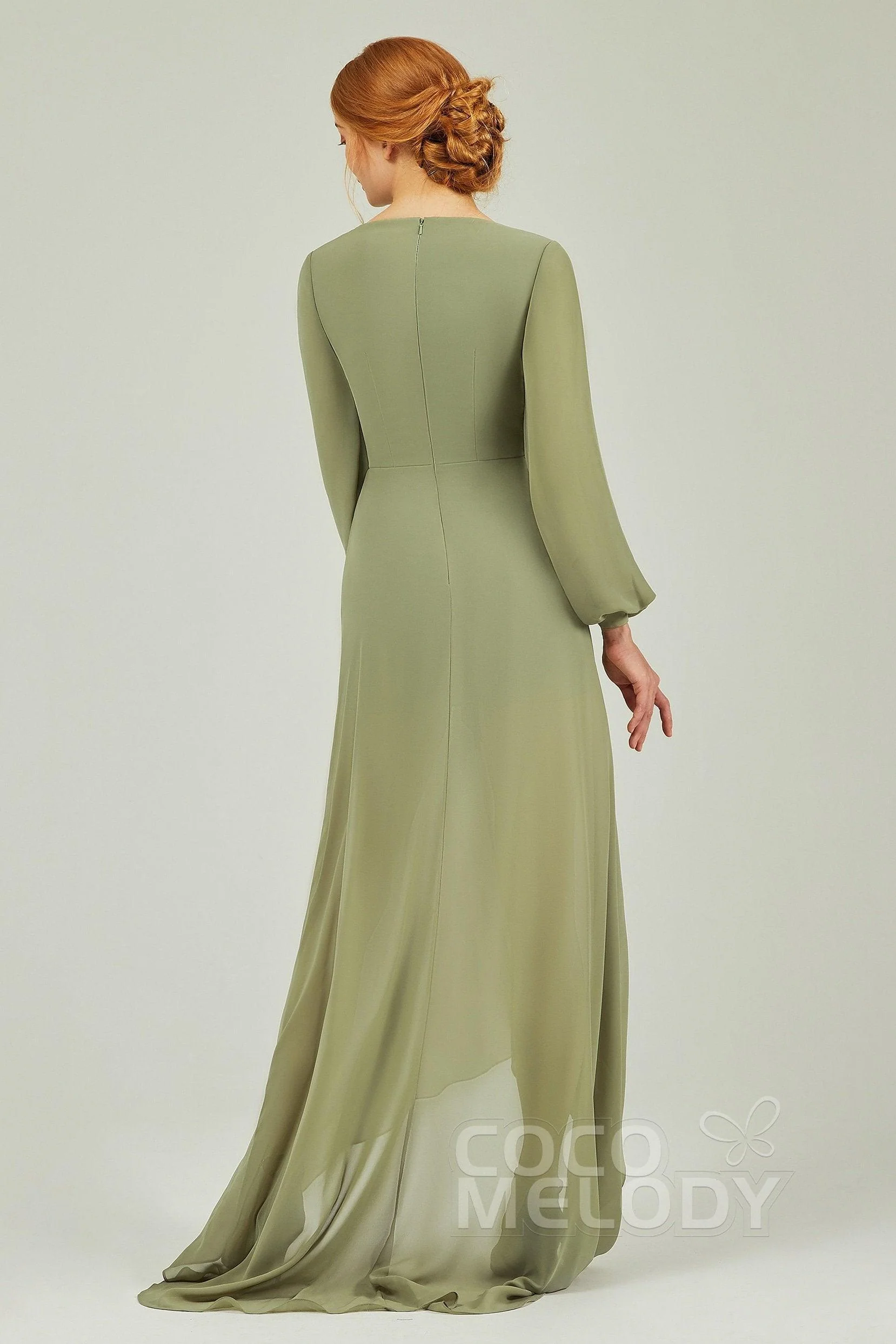 Asymmetrical Sweep-Brush Chiffon Bridesmaid Dress Formal Dresses CB0239CR