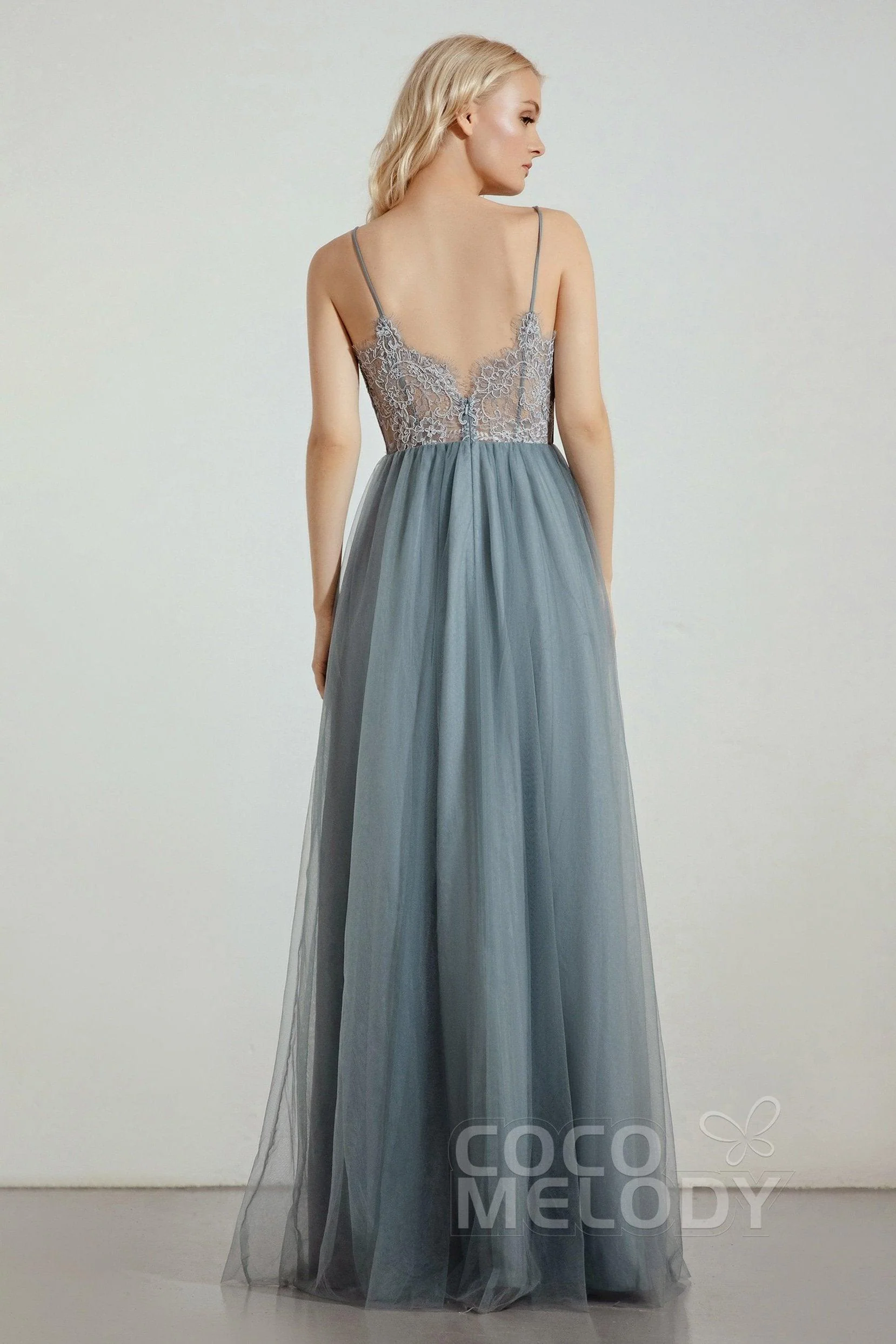 A-Line Floor Length Tulle Lace Bridesmaid Dress CB0437