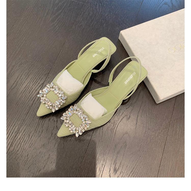 Black Rhinestone Ankle Strap Pointy Mid Heel Sandals 670997112279
