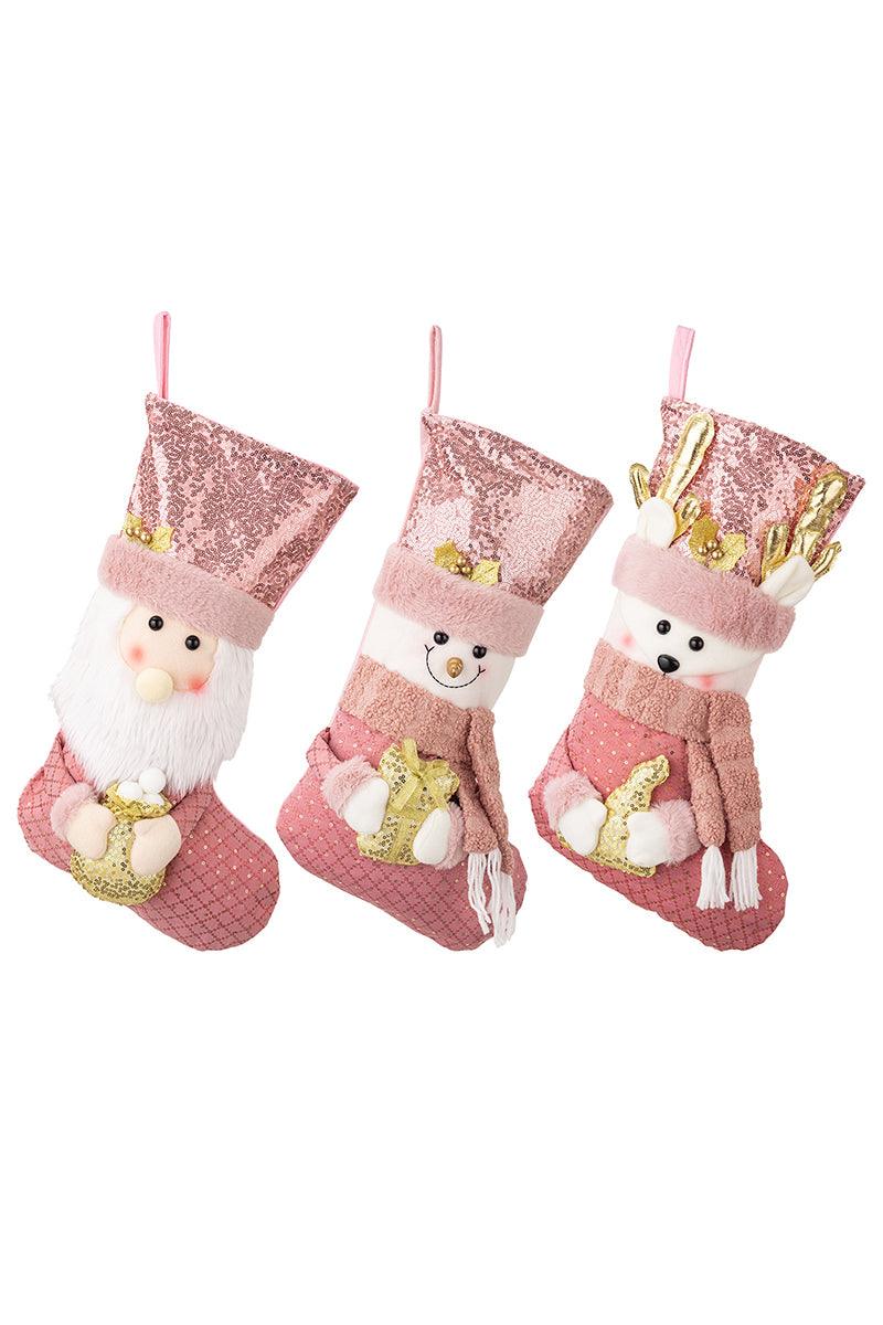 Christmas decorations European pink sequin gift socks 837007874031