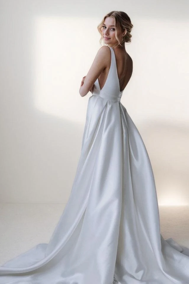 A-Line Court Train Satin Wedding Dress CW3462