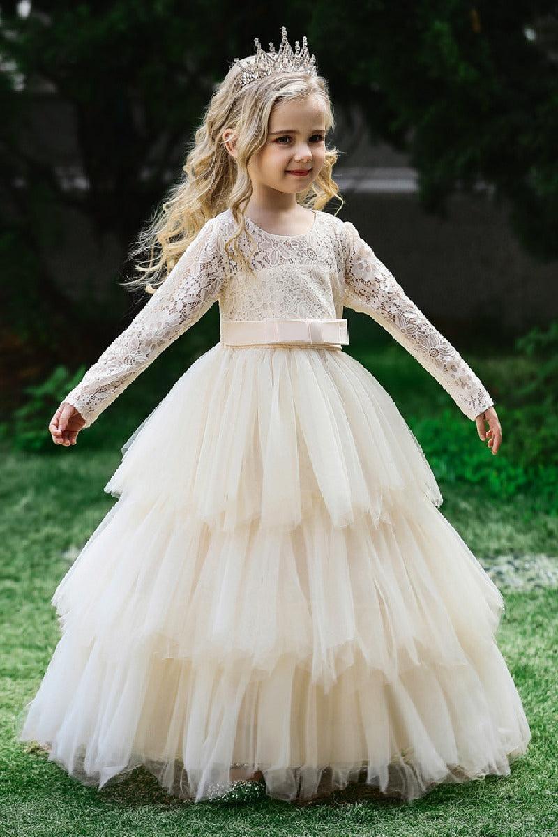 A-line floor length tulle lace flower girl dress 669800910735